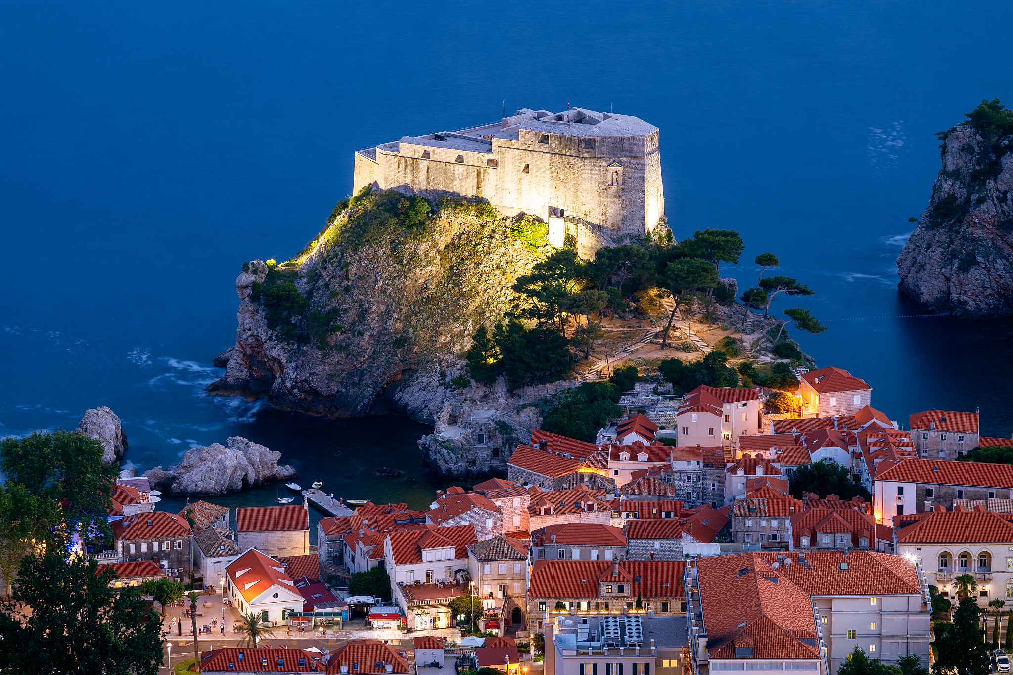 blue hour, lovrijenac, old town, dubrovnik, croatia