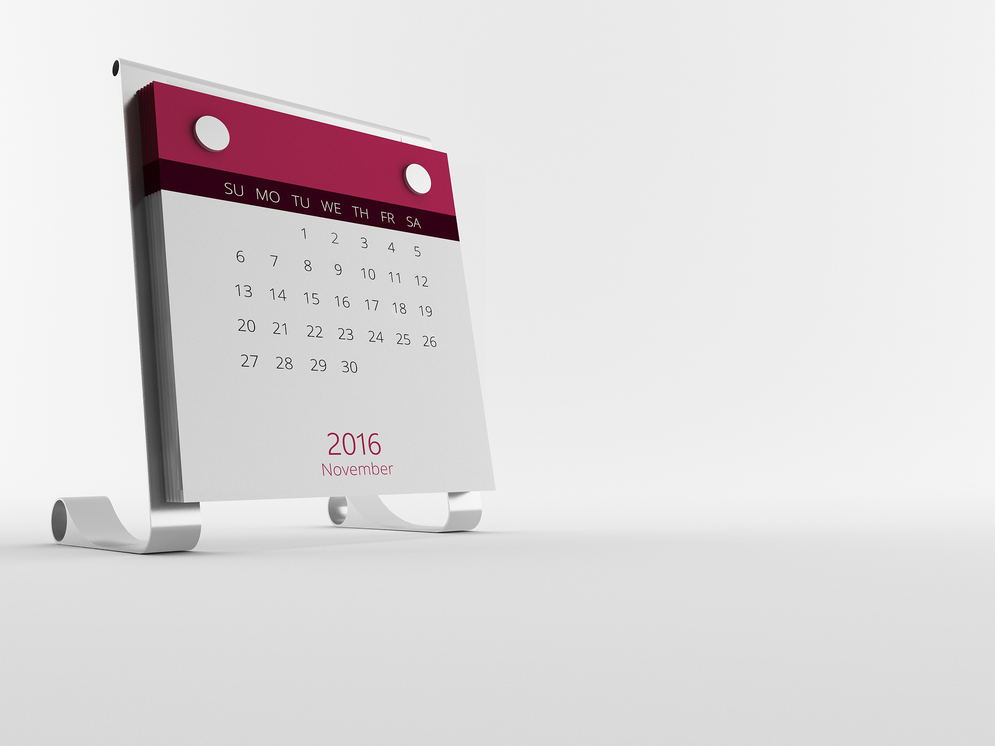 calendar of the year 2016 in white
