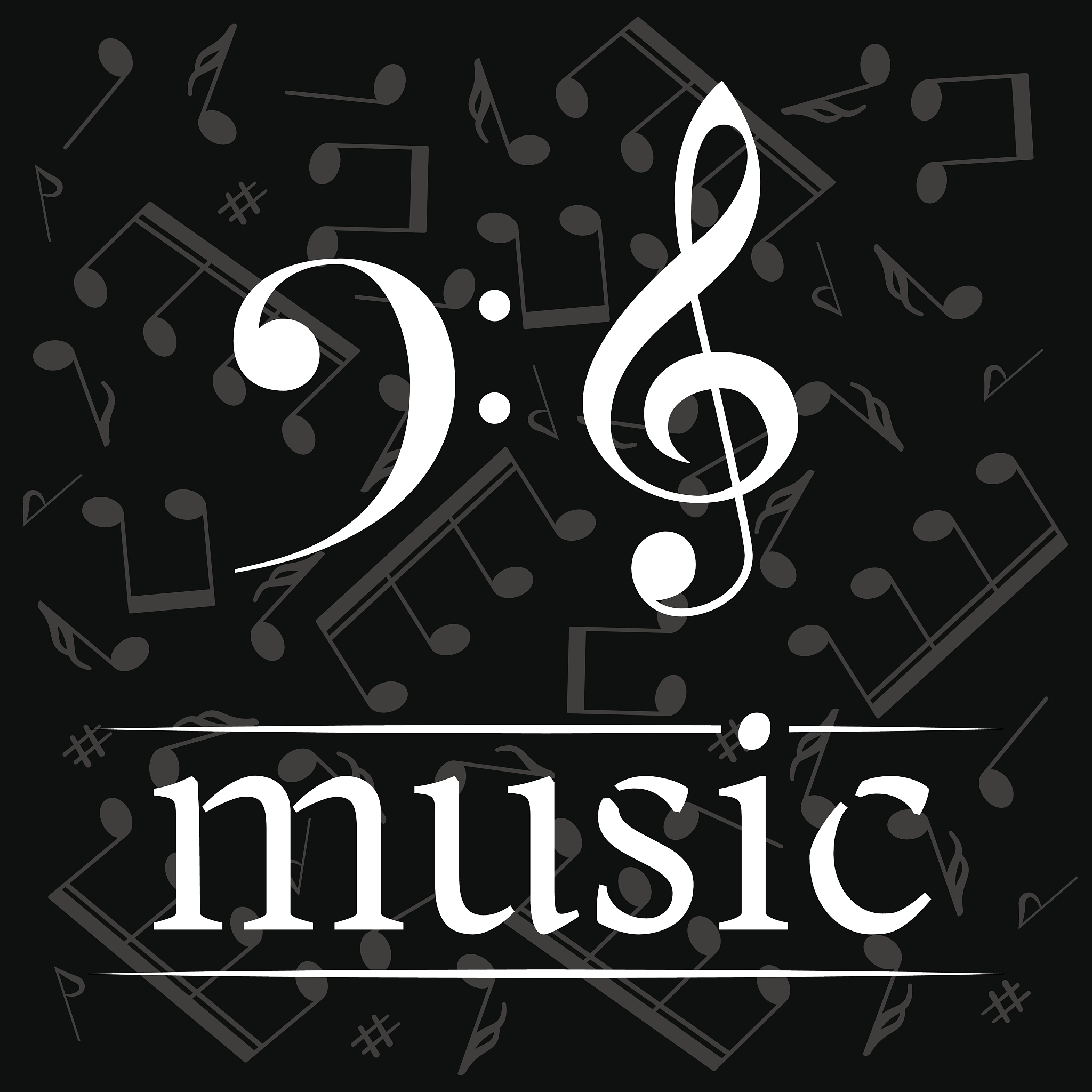 music poster with treble and bass clef