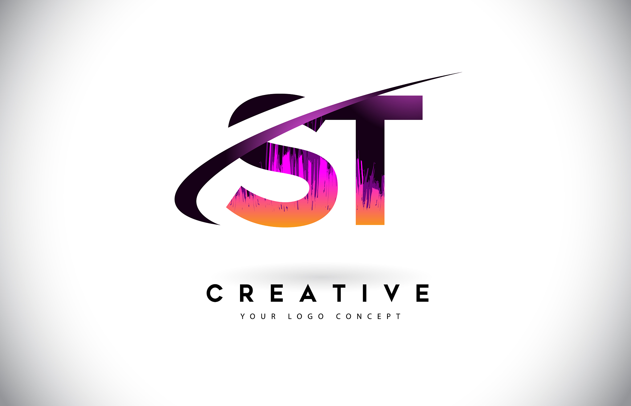 st s t grunge letter logo with purple vibrant