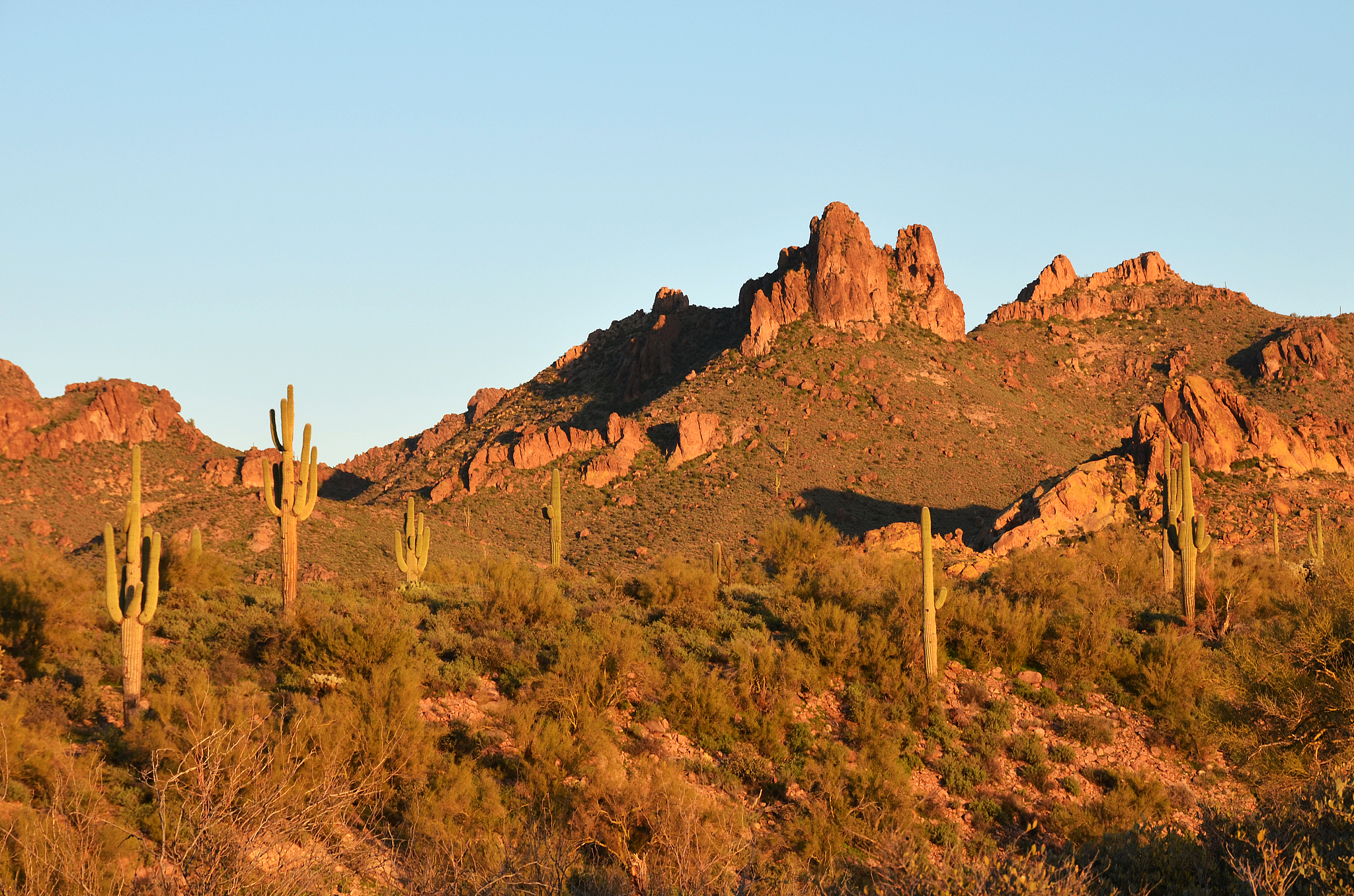 golden afternoon light on superstition mountains