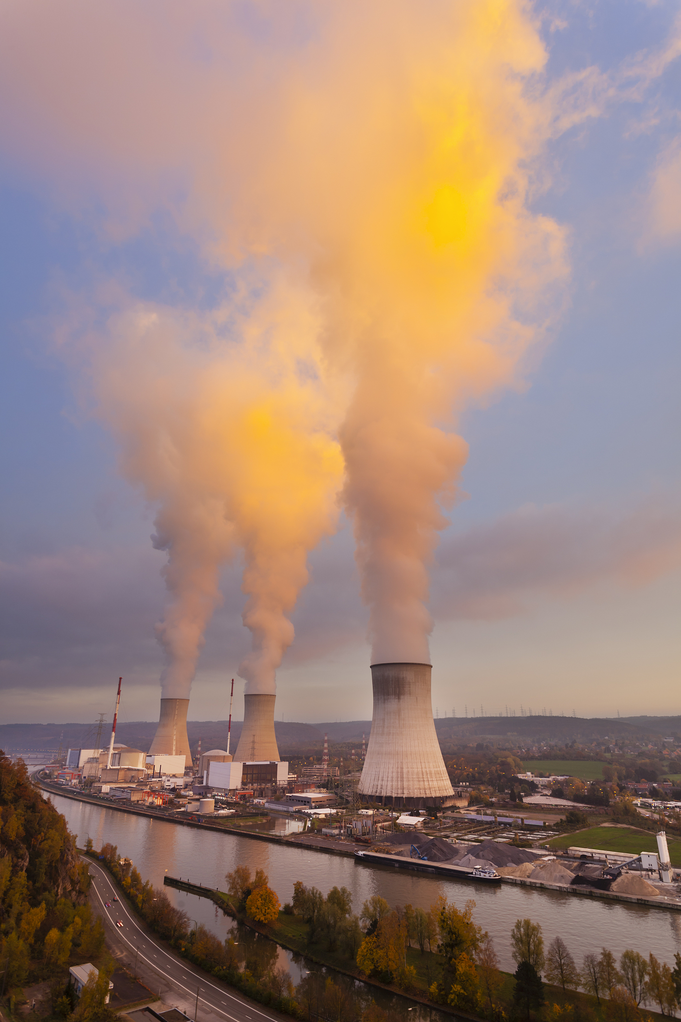 nuclear power station at sunset