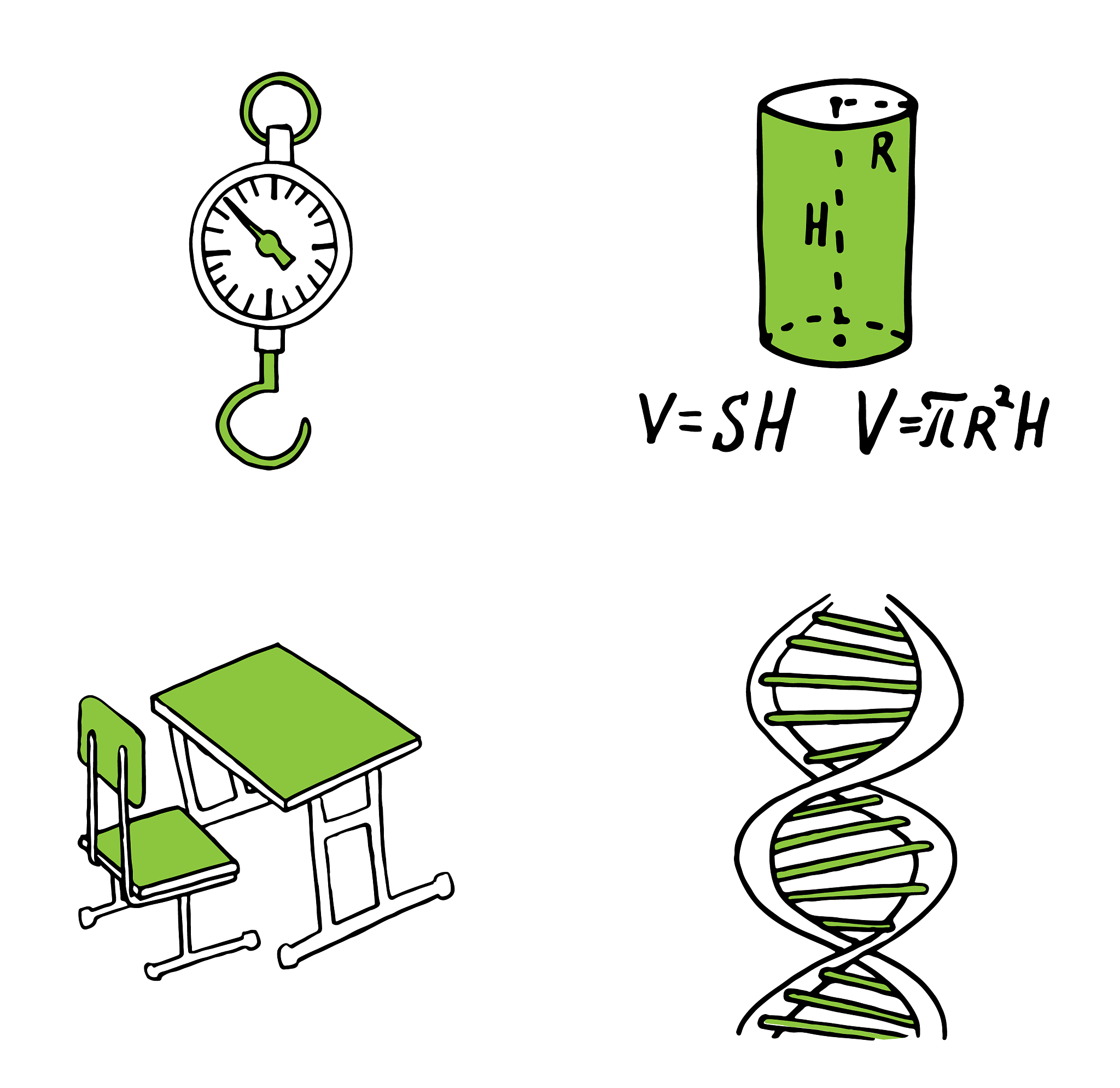set of educations and sciences doodle icons