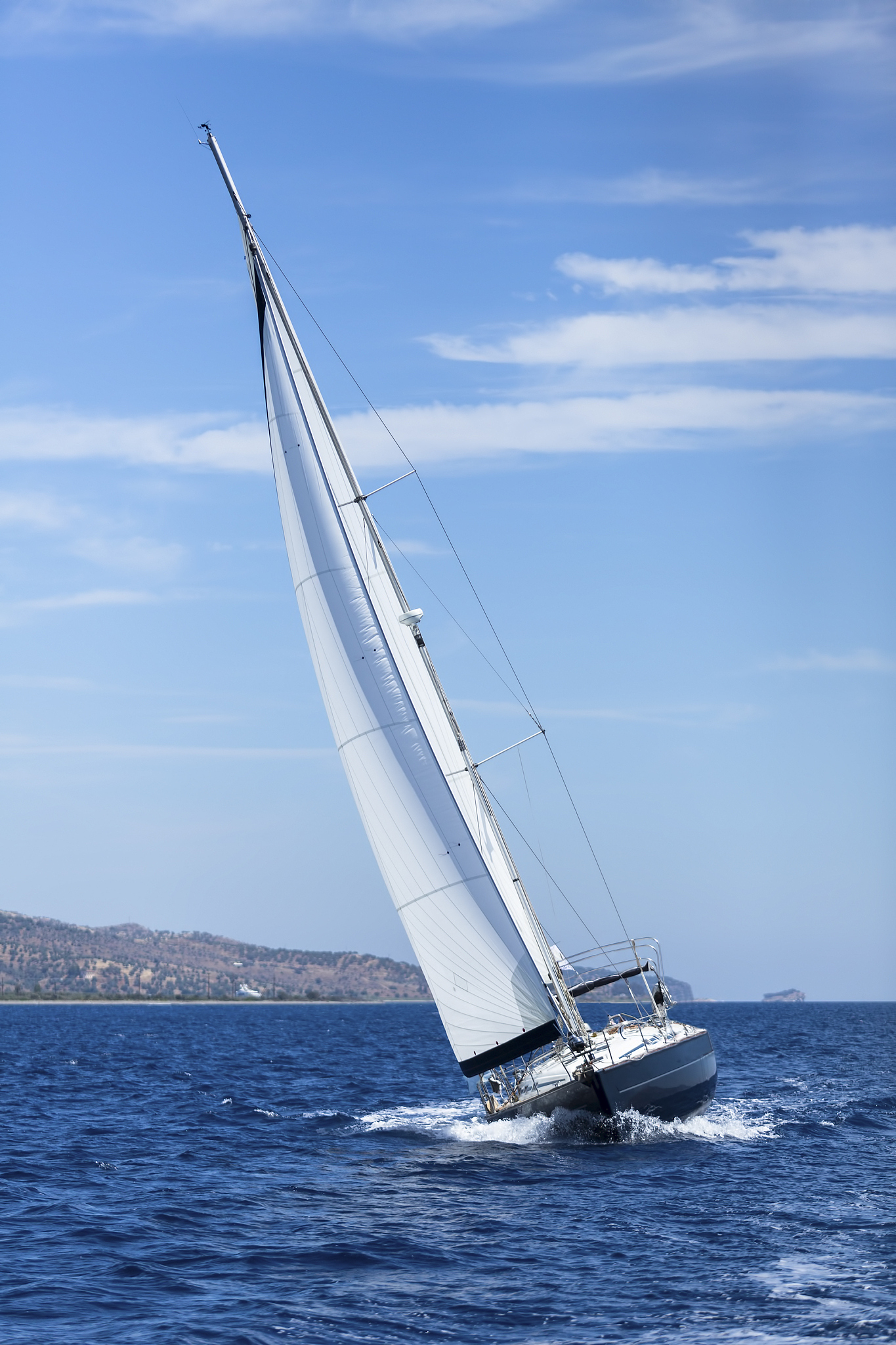 boat competitor of sailing regatta, clear sunny weather.