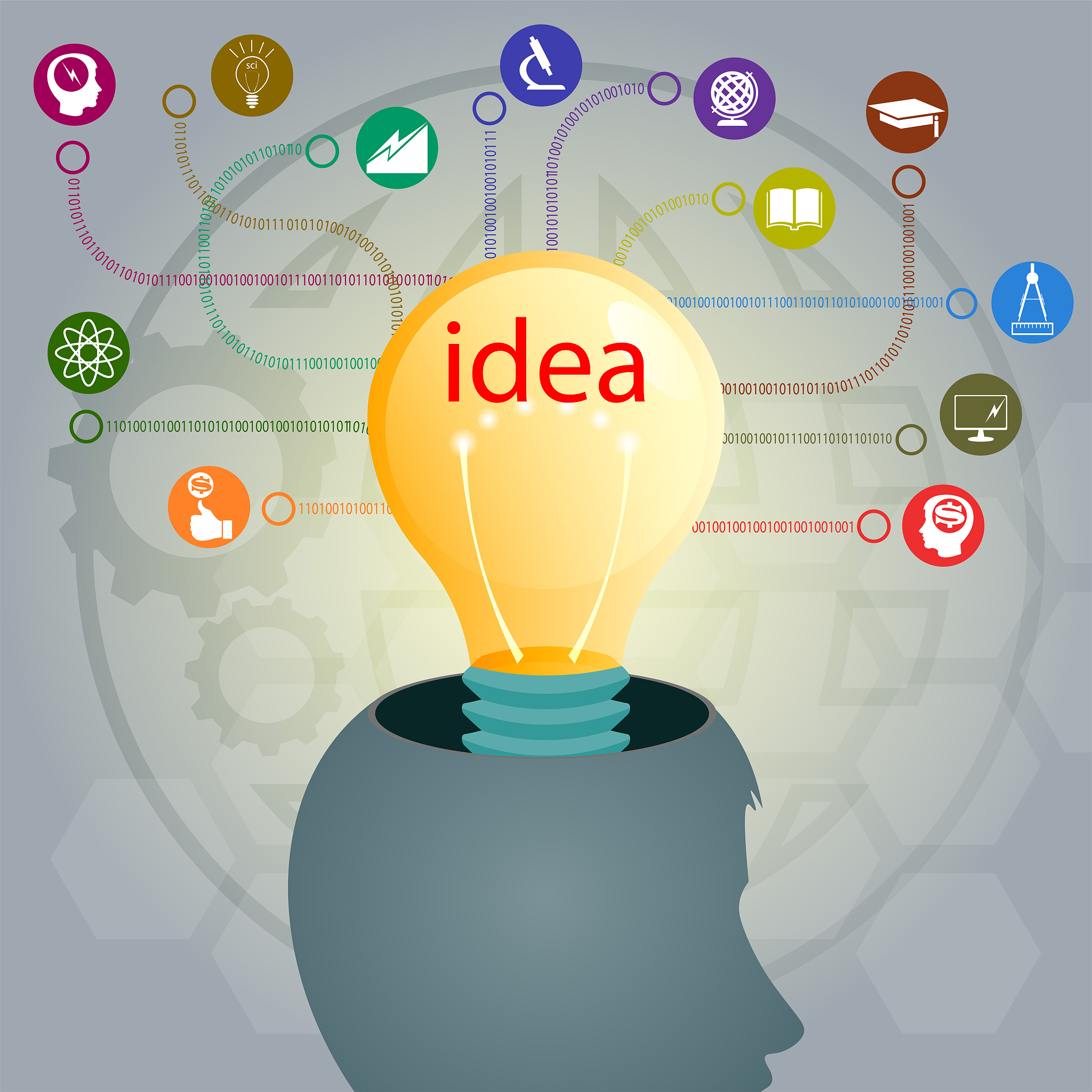 design with a silhouette of a person s head with a light bulb in
