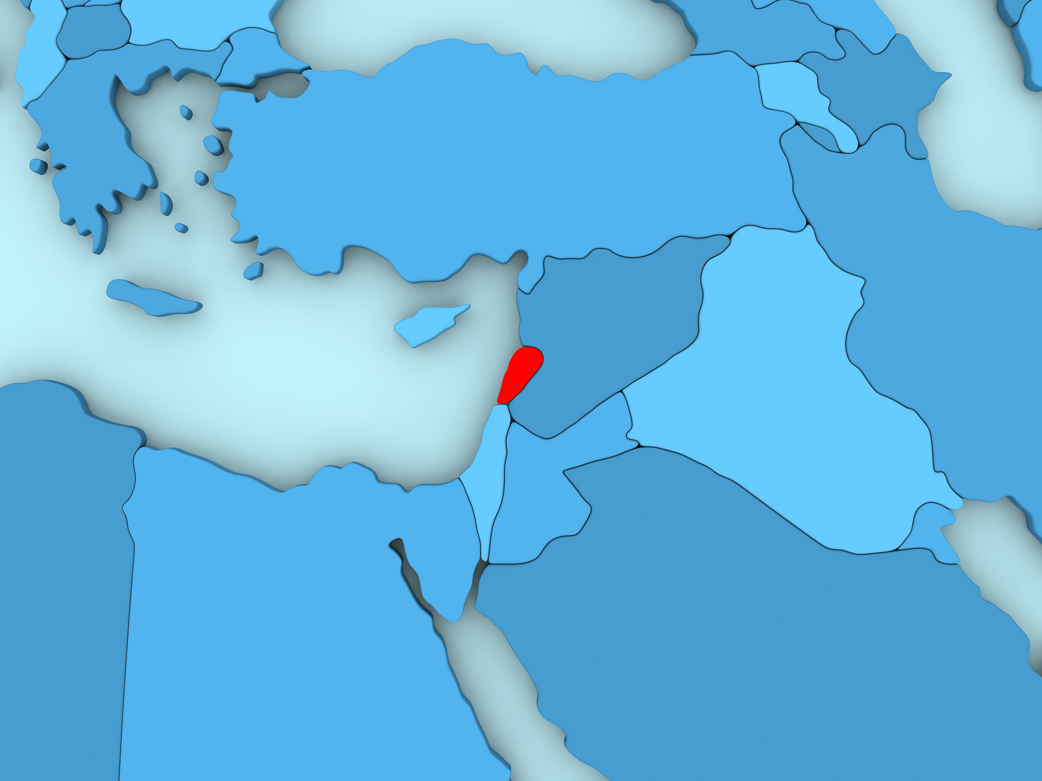 lebanon on 3d map