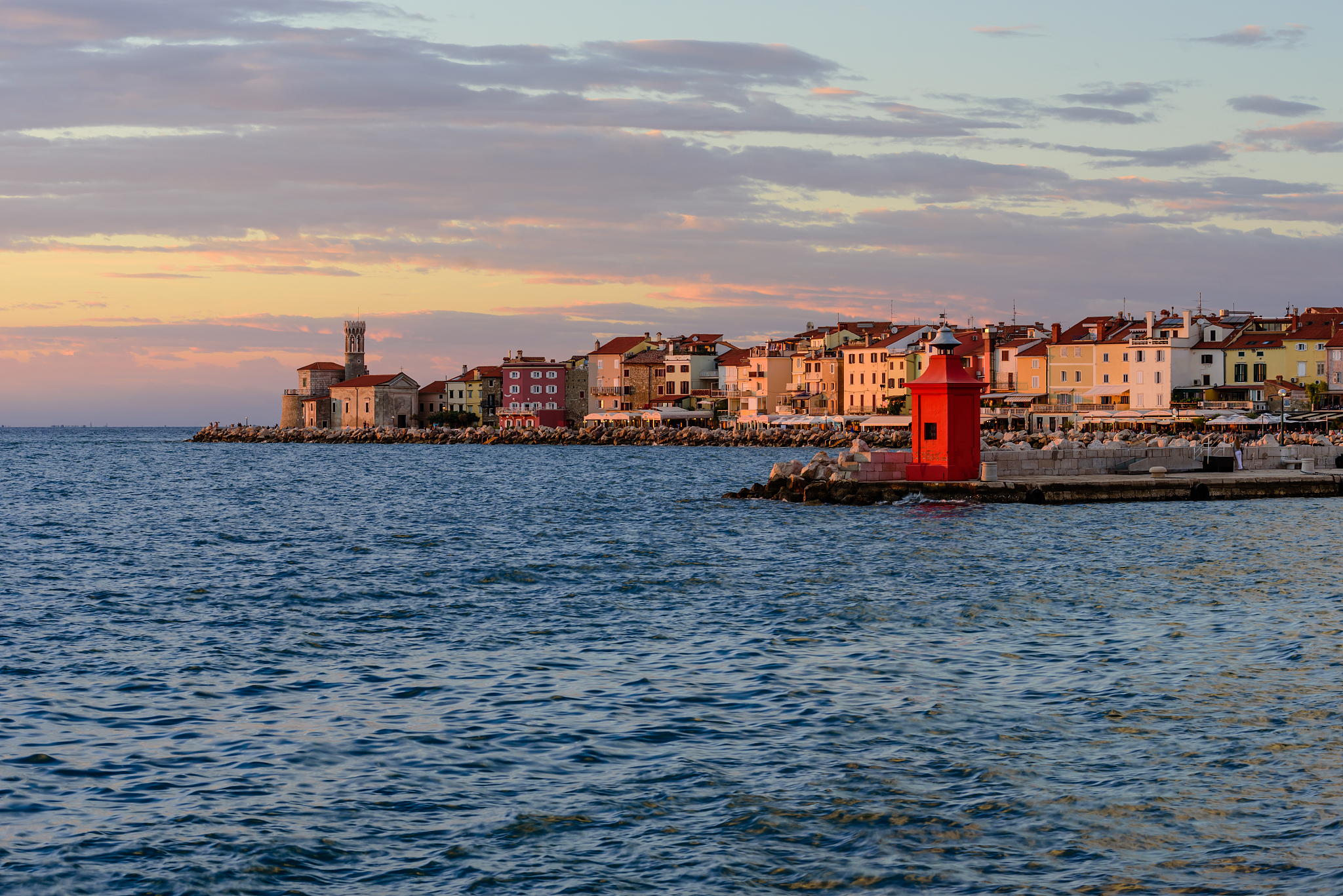sunset view on the coastline in piran