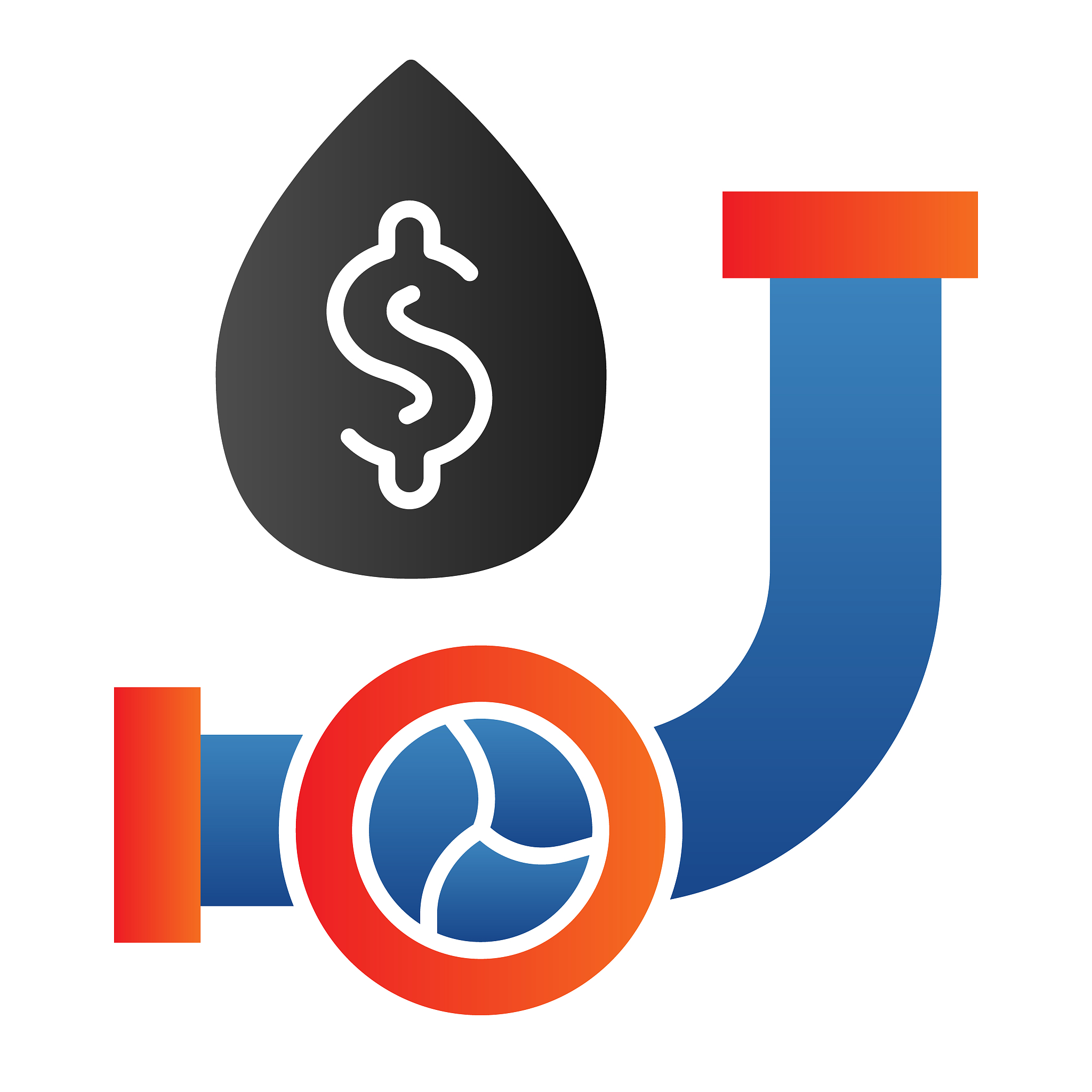 fuel pipe with drop line icon. pipeline leak with dollar sign. o