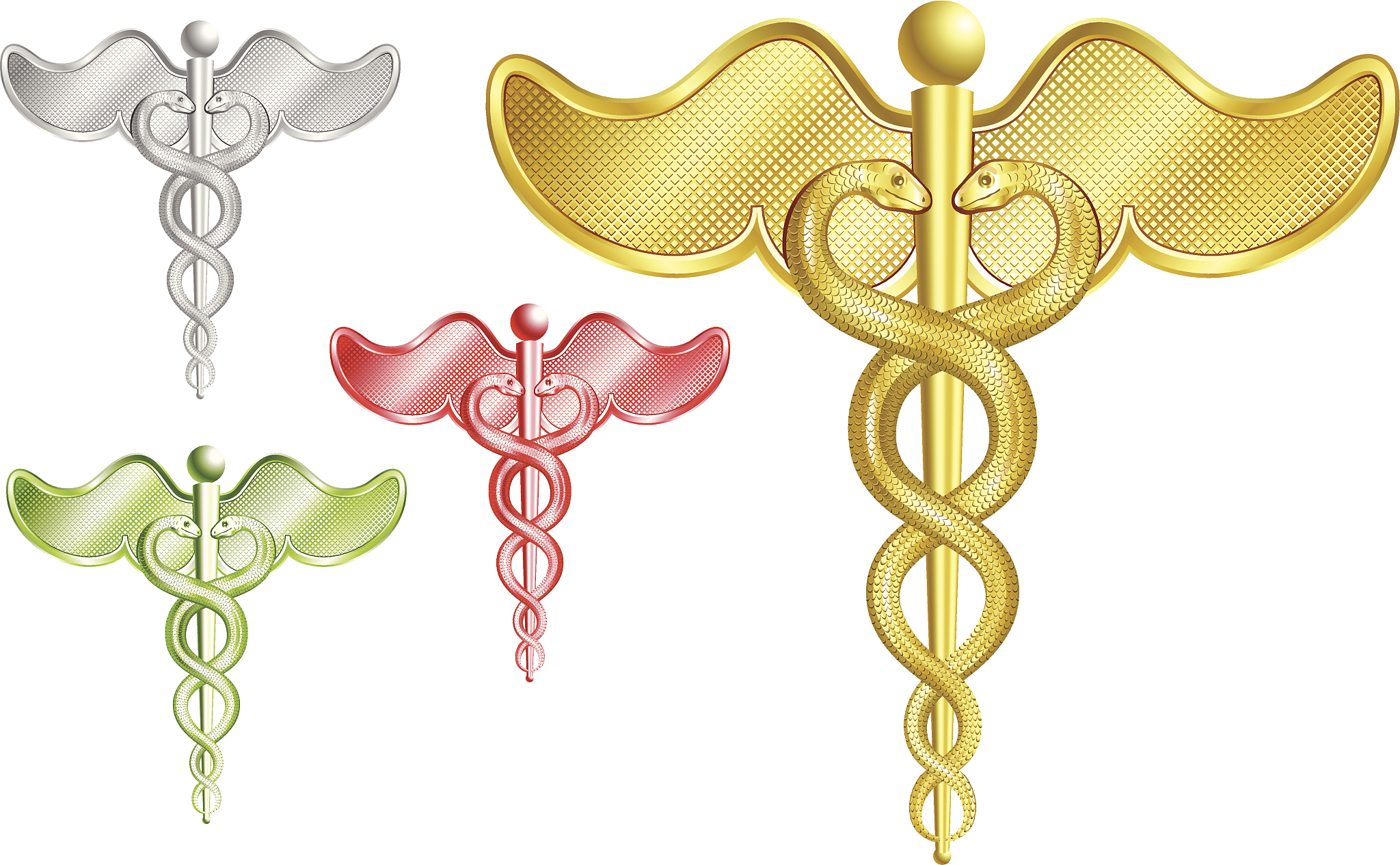 medical caduceus: extra detailed (four color versions)