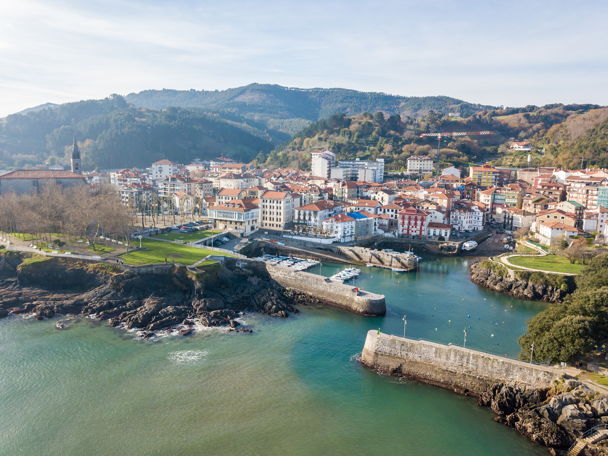 aerial view of mundaka fishing town