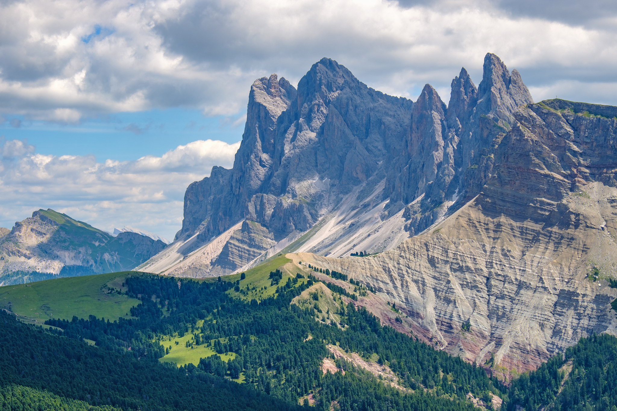 elevated view at the odle mountains in italy