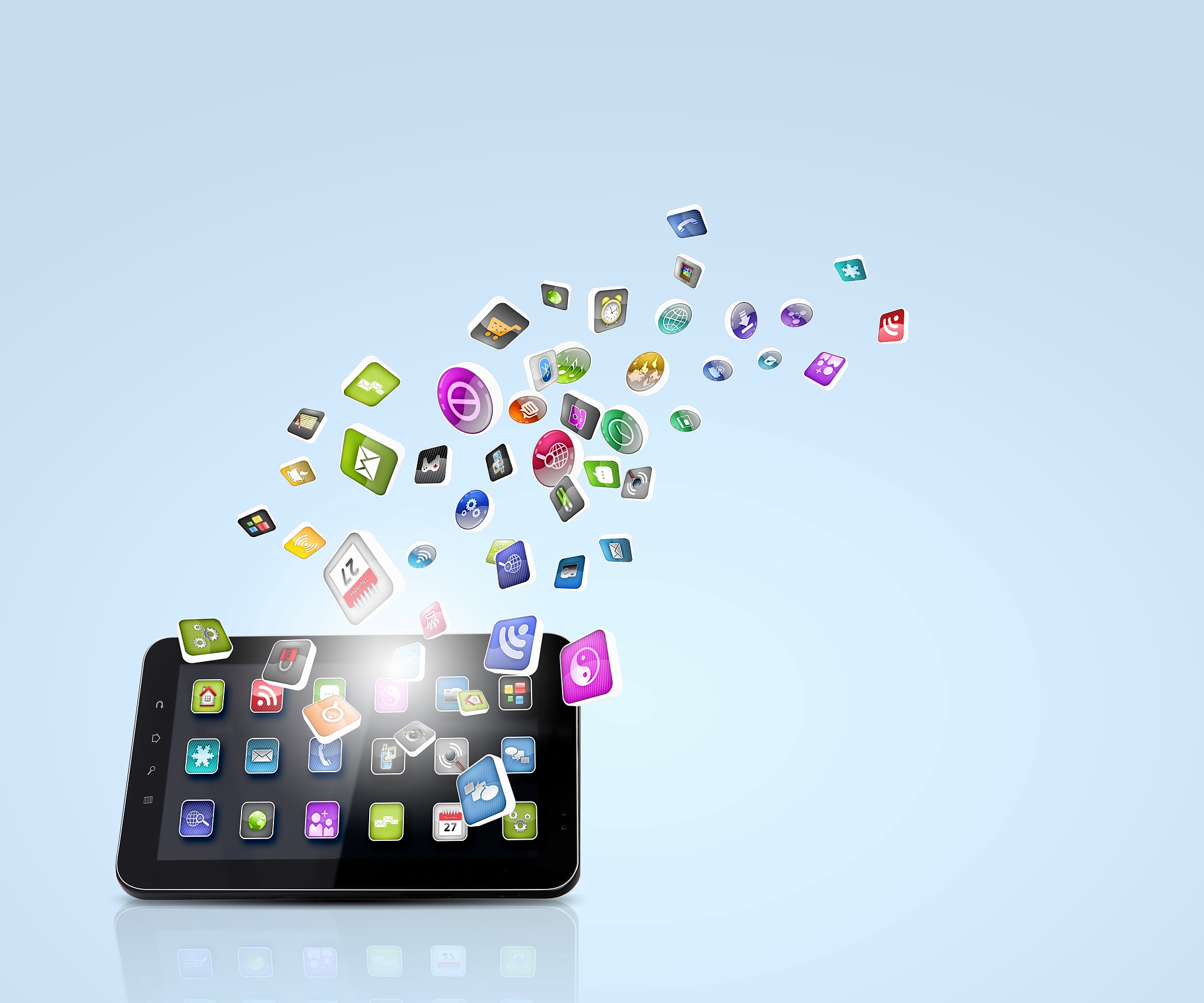 media technology illustration with mobile phone and icons