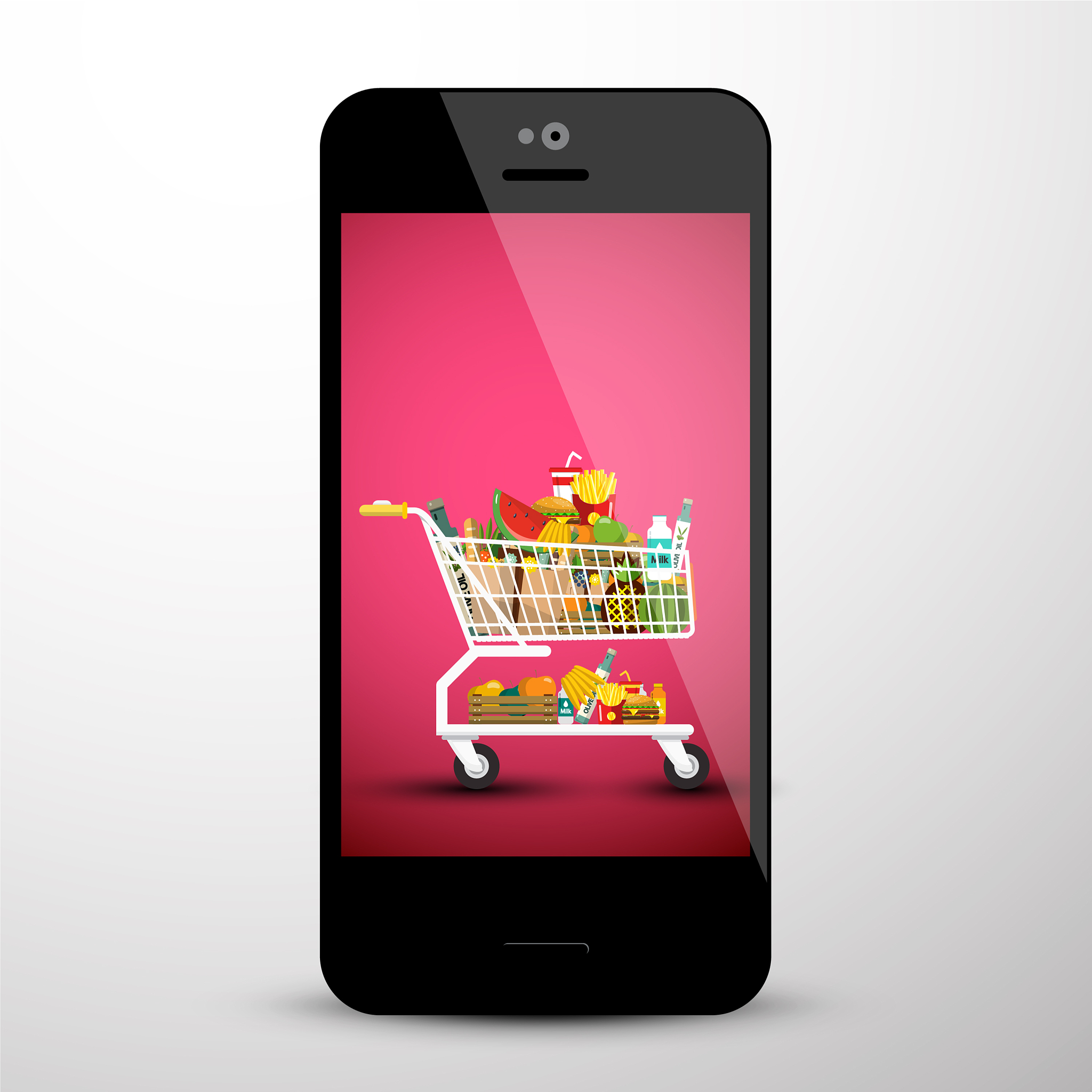 shopping cart on mobile phone screen e shop app