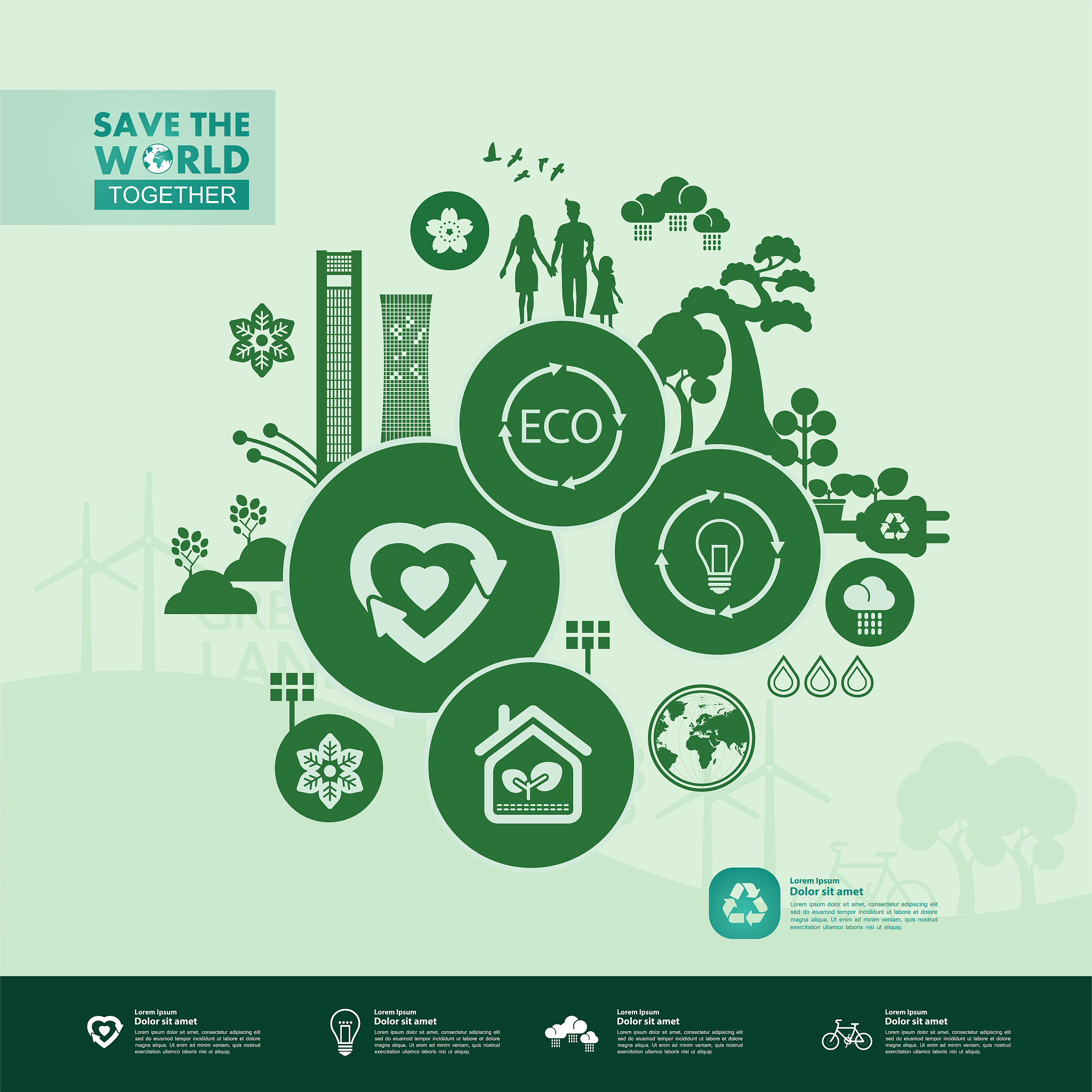save the world together green ecology vector illustration.