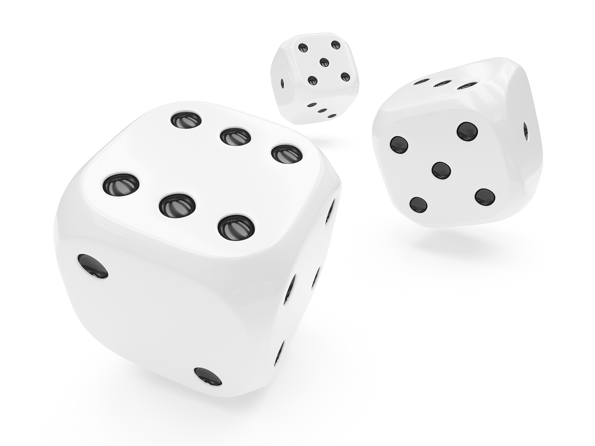 3d rendering three white glass rolling dices isolated on white b