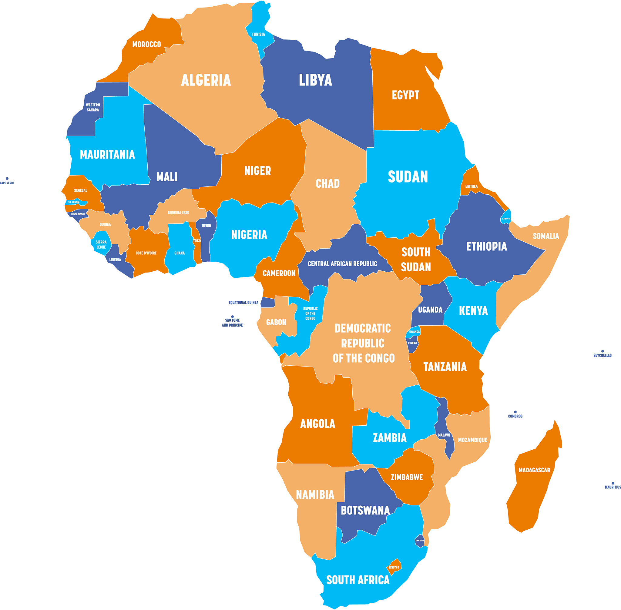 multicolored political map of africa continent