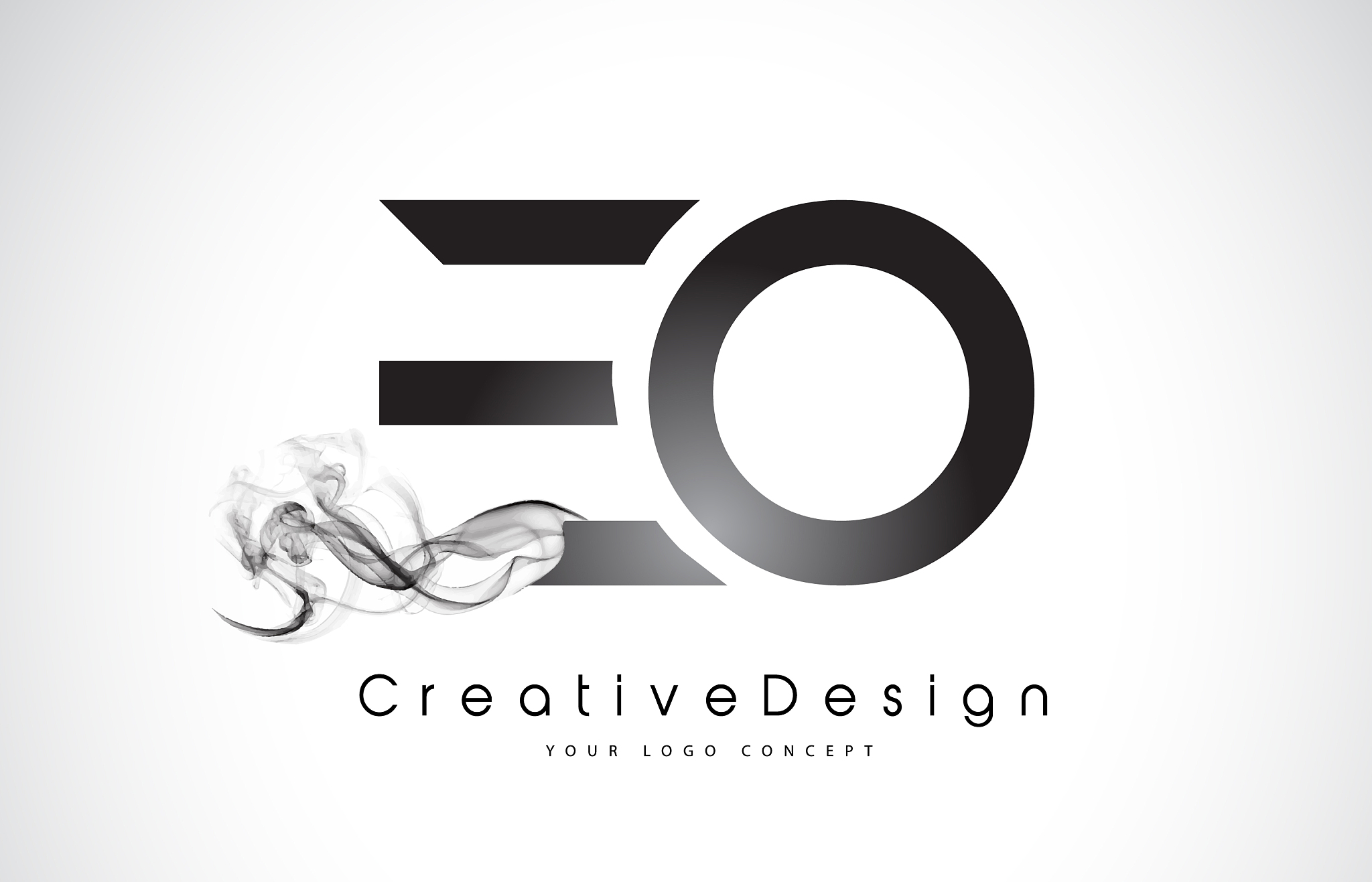 eo letter logo design with black smoke
