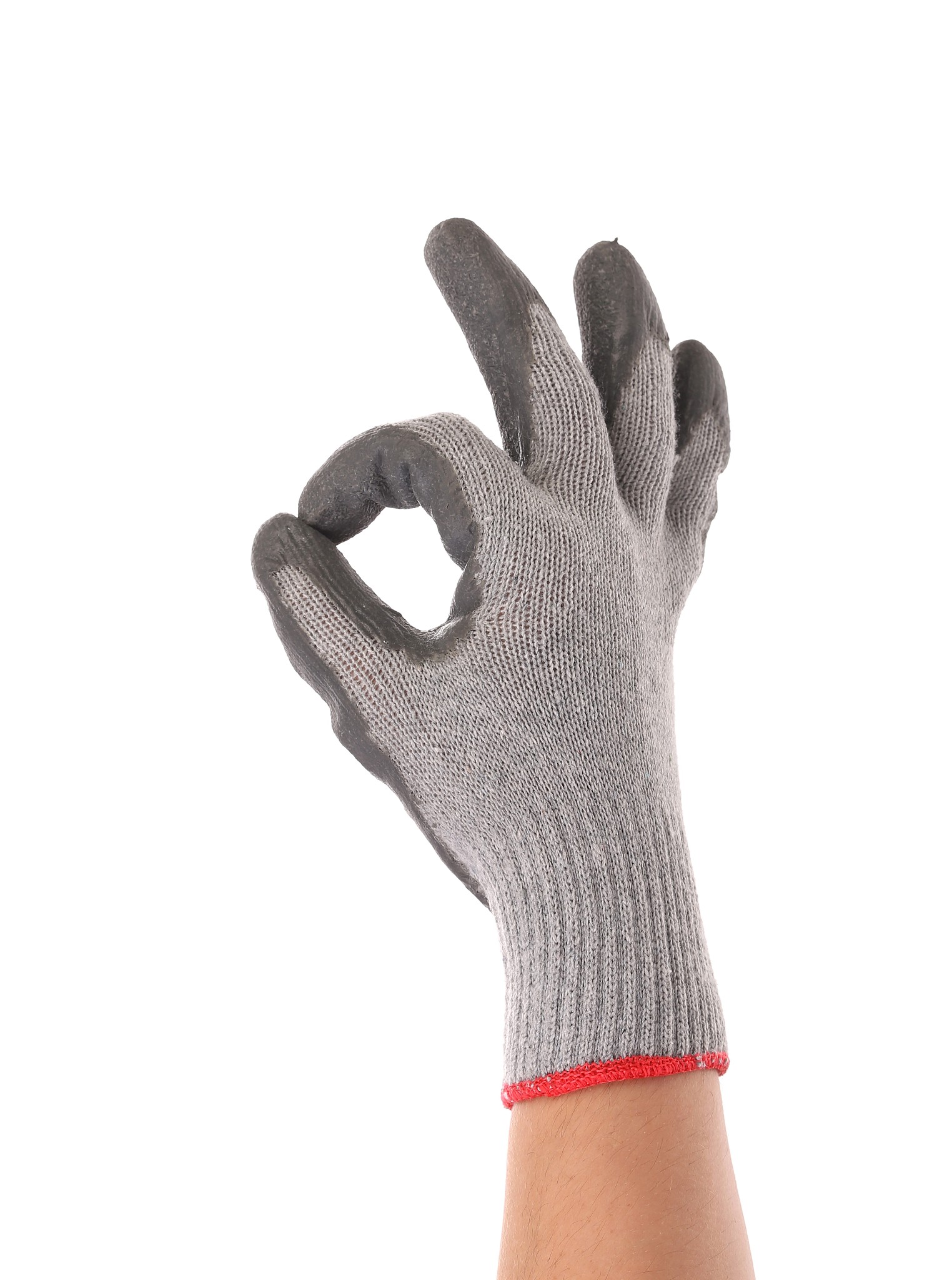 hand shows ok sign in rubber glove.