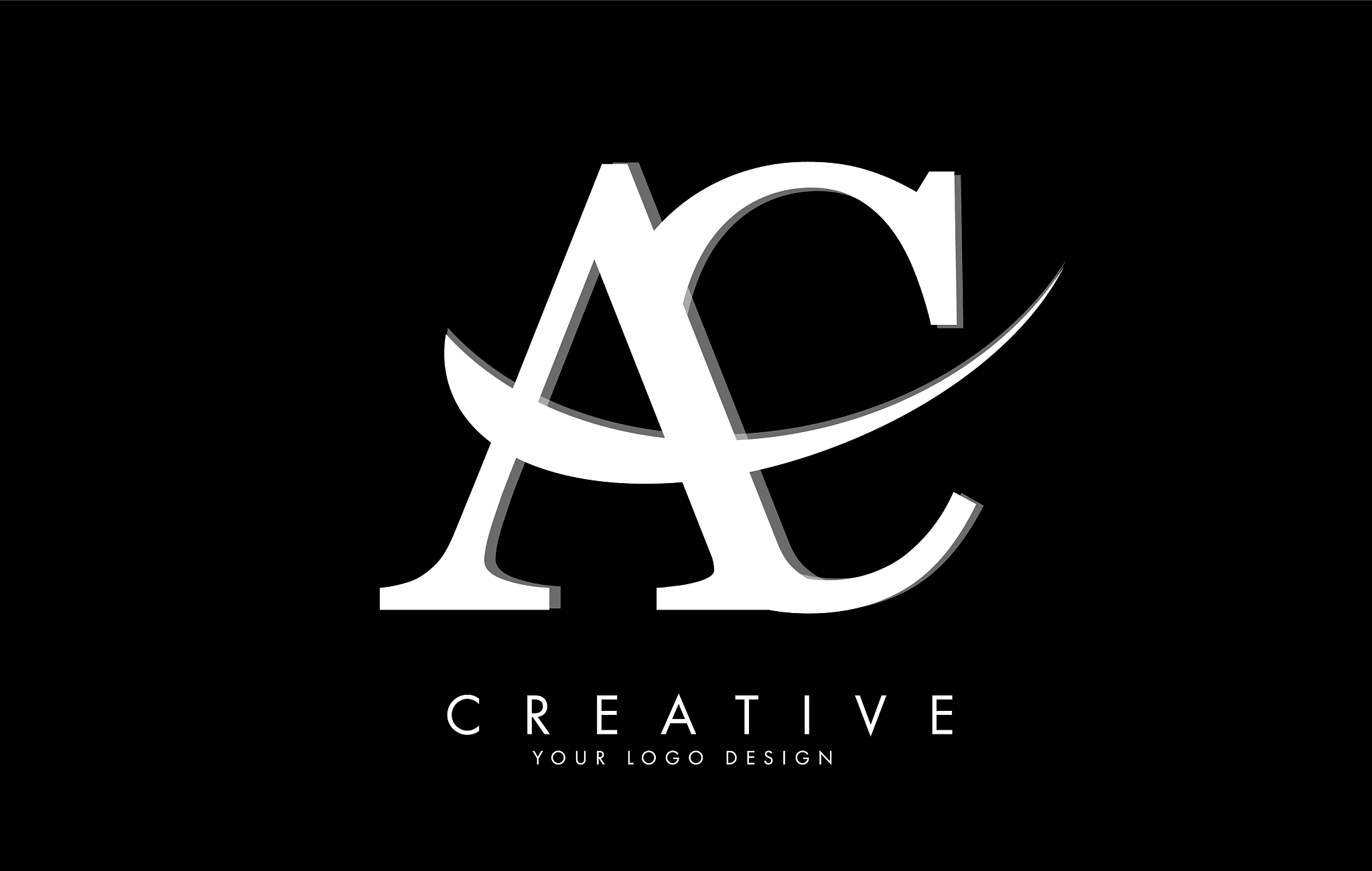 ac a c letters logo with white swoosh and black