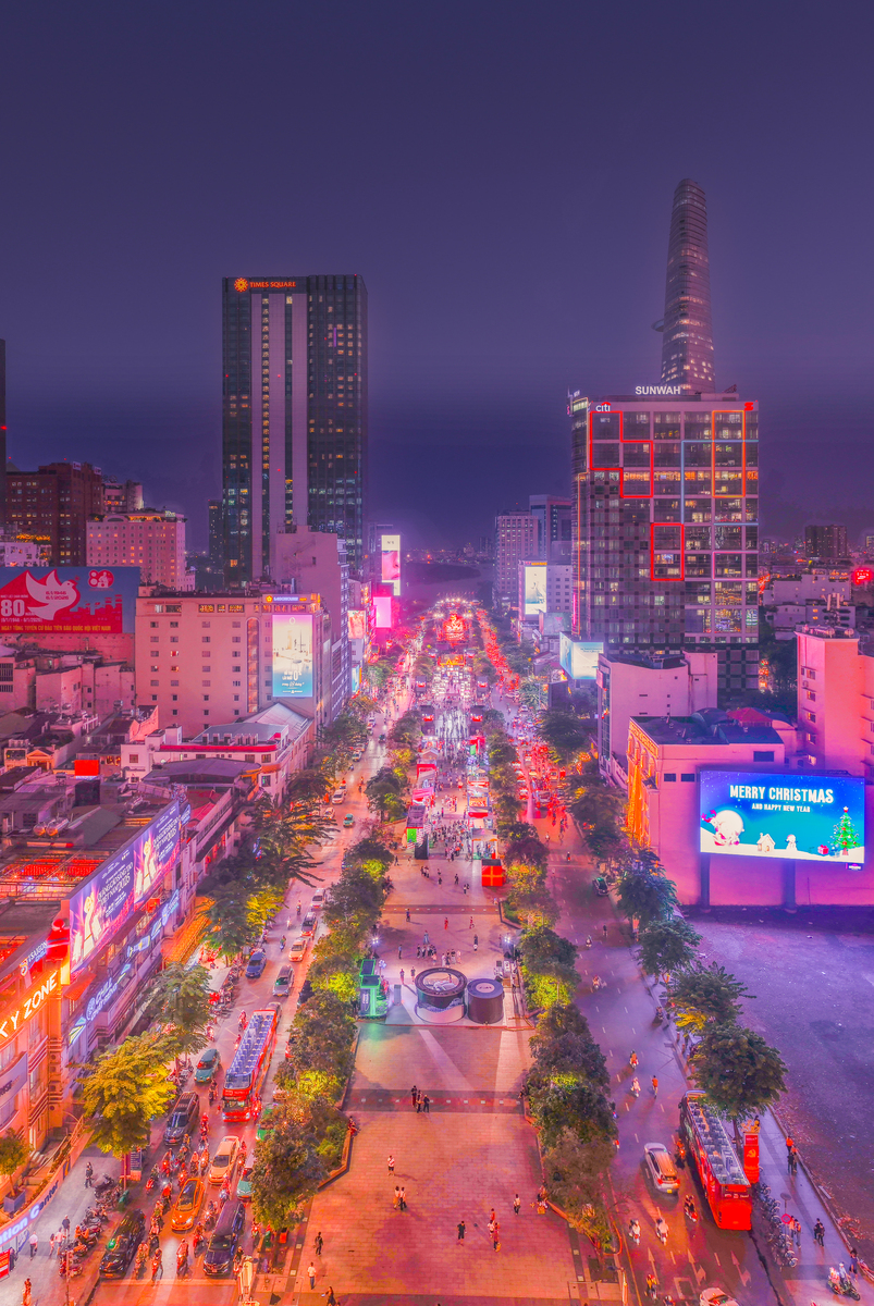 越南胡志明市中心夜景航拍