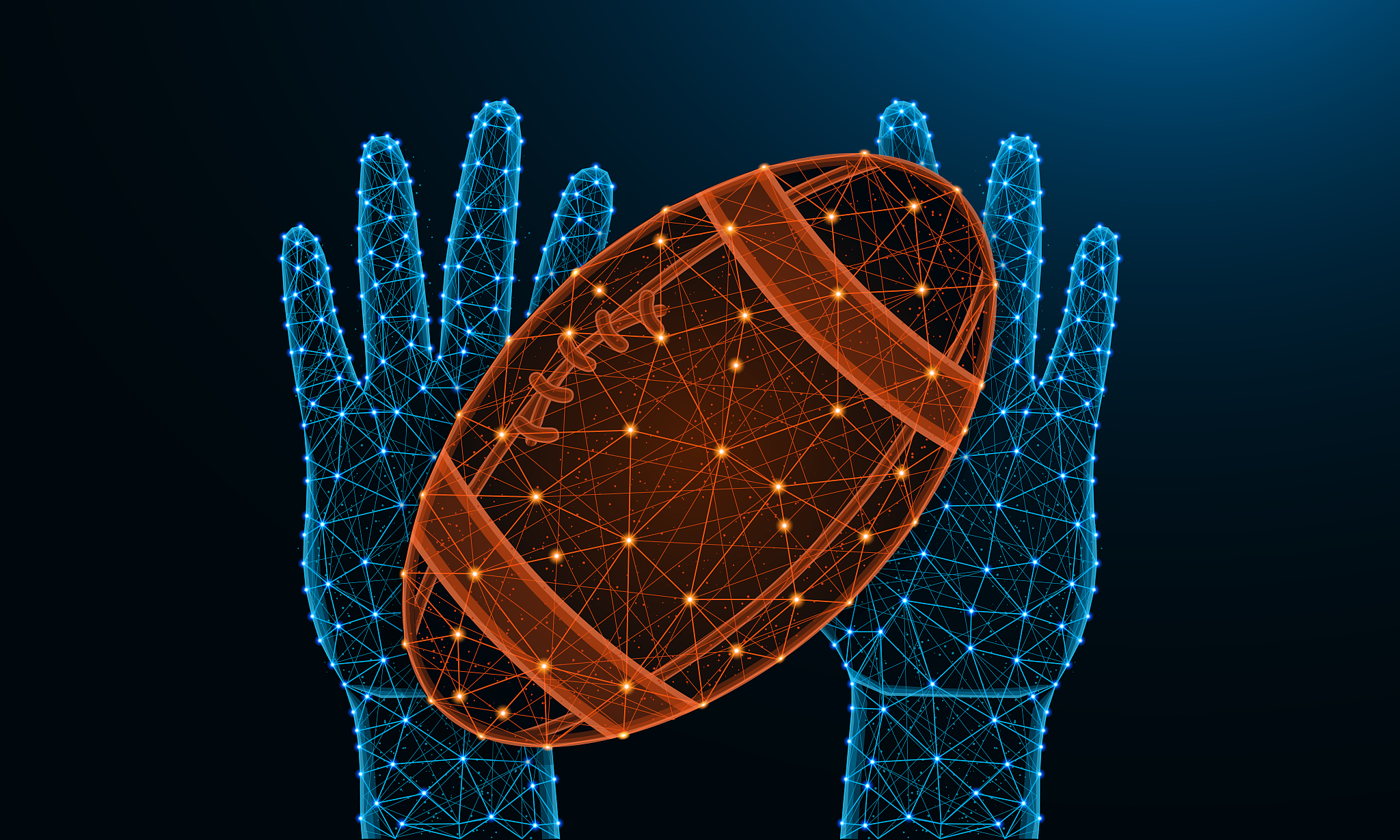 hands and ball for playing rugby football low poly design, sport
