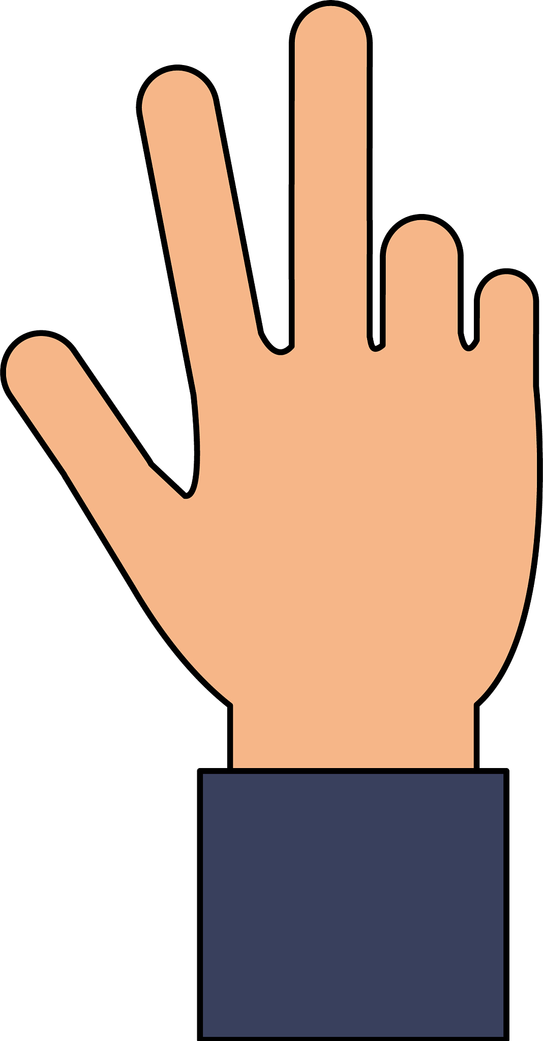 color image cartoon hand with three fingers up