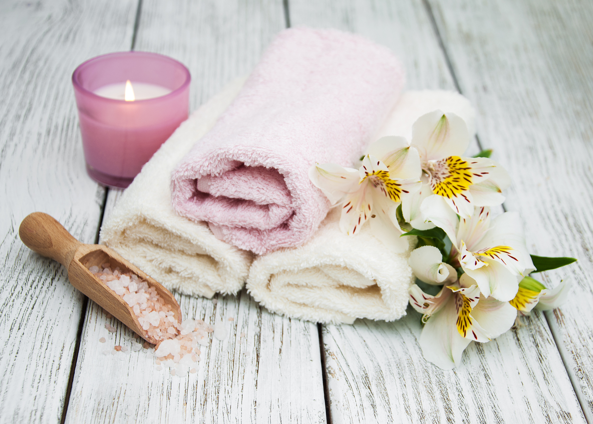 spa products with alstroemeria flowers