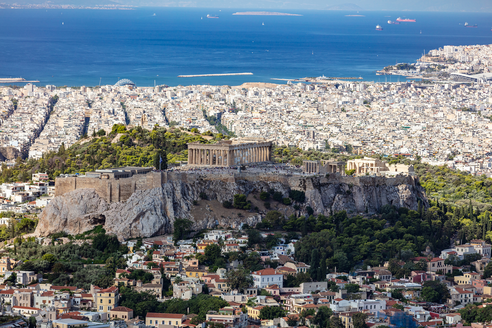 athens, greece. athens acropolis and city aerial view from lycav
