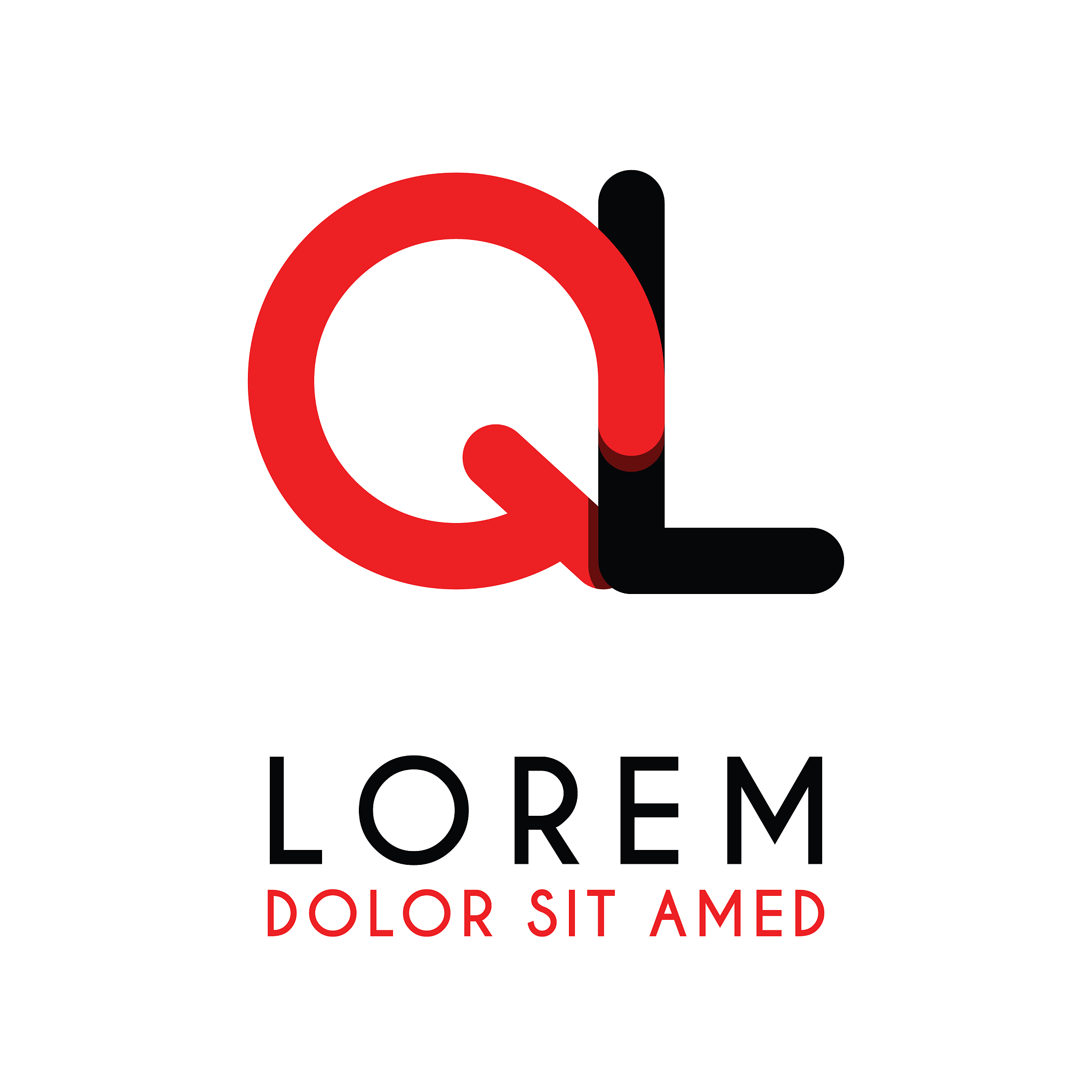 initial letter ql with red black and has rounded