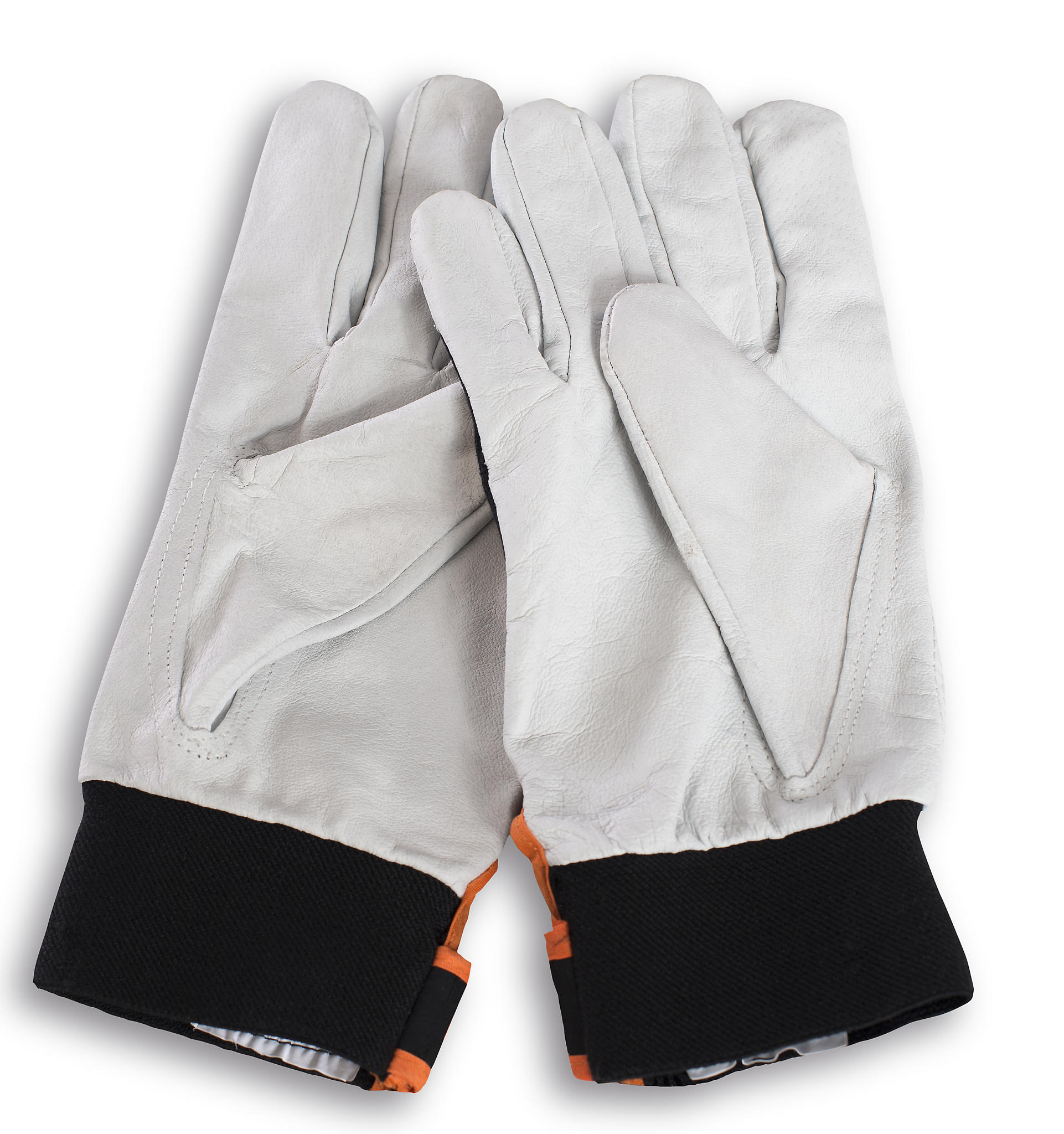 white gray leather working gloves.