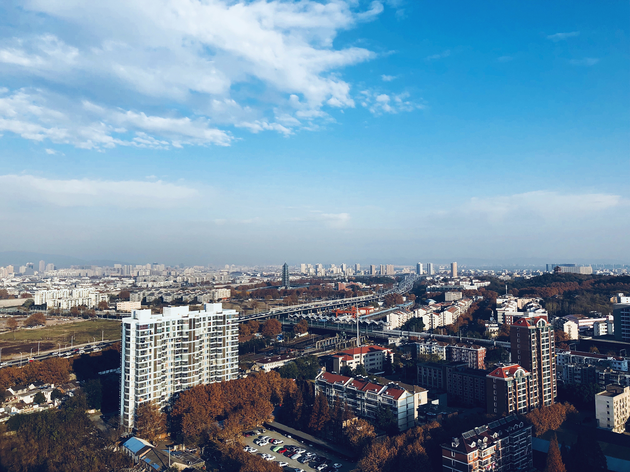 high angle view of cityscape against sky