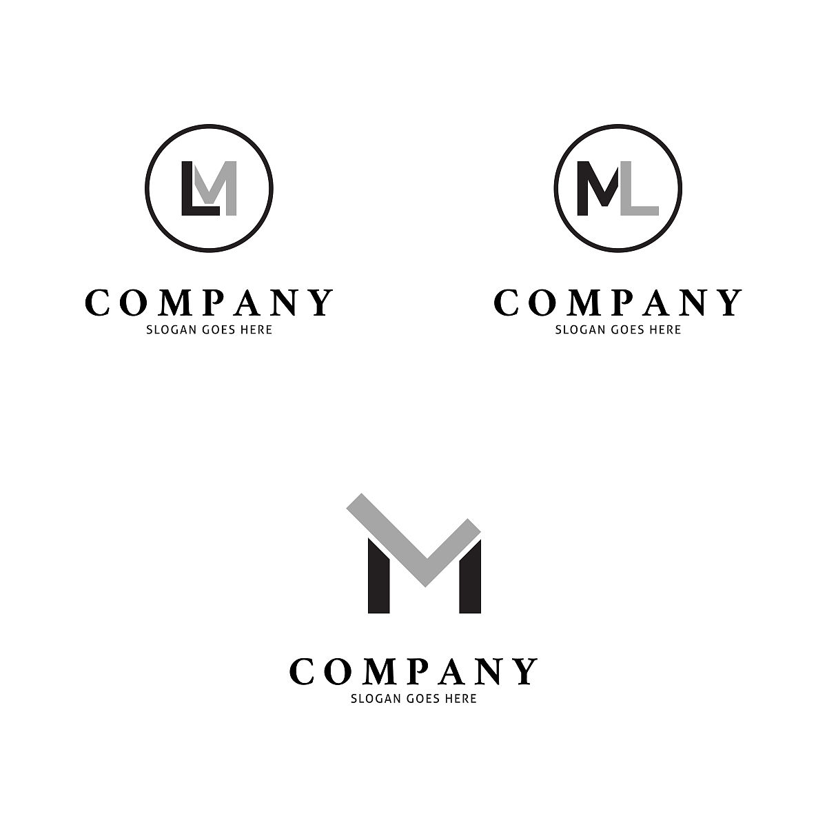 一组初始字母ml图标矢量符号设计模板元素