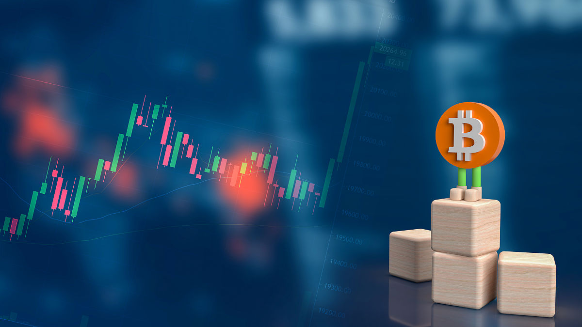 比特币符号字符在r商业背景用于加密或技术概念3d渲染