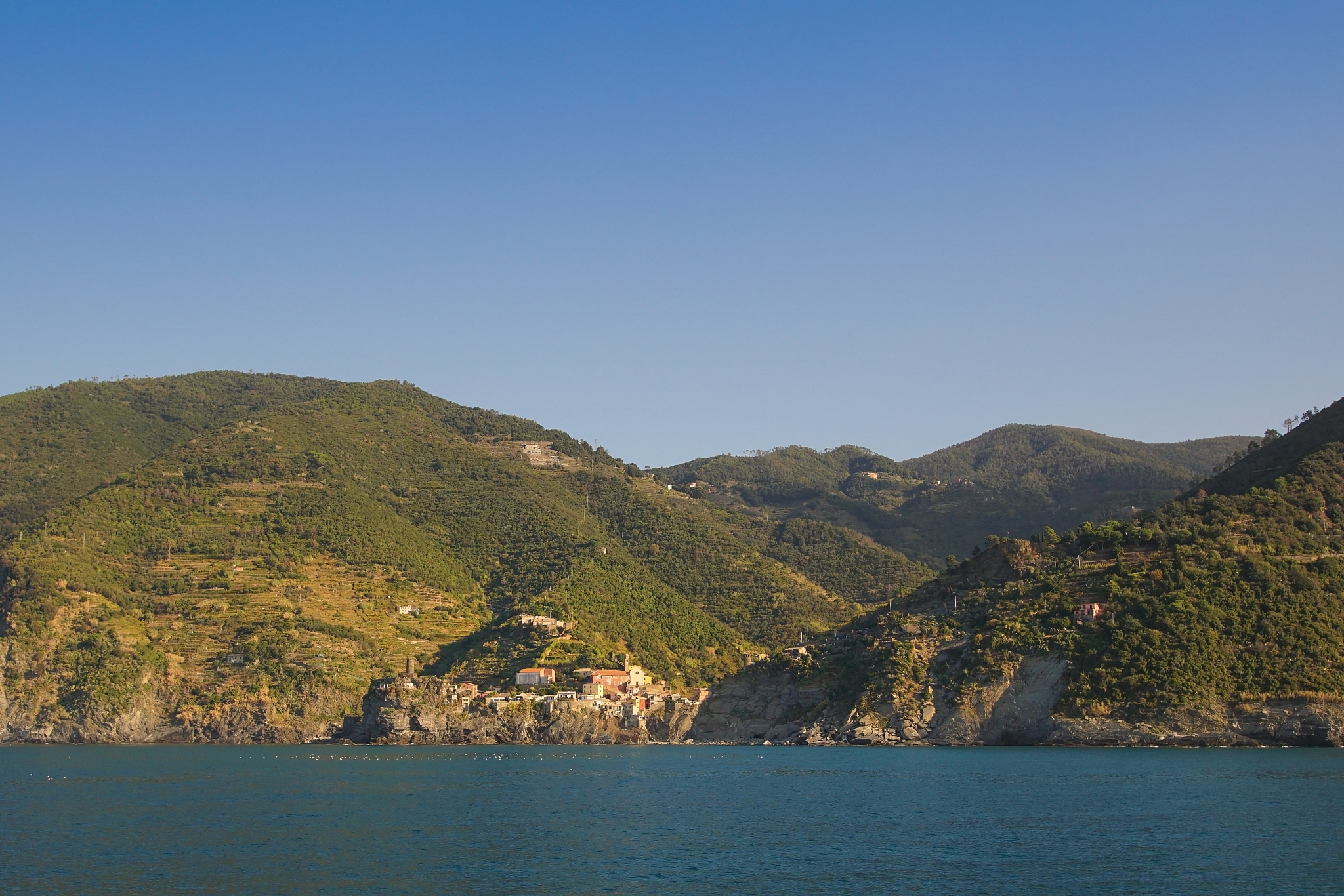 the village vernazza in italy seen from the sea