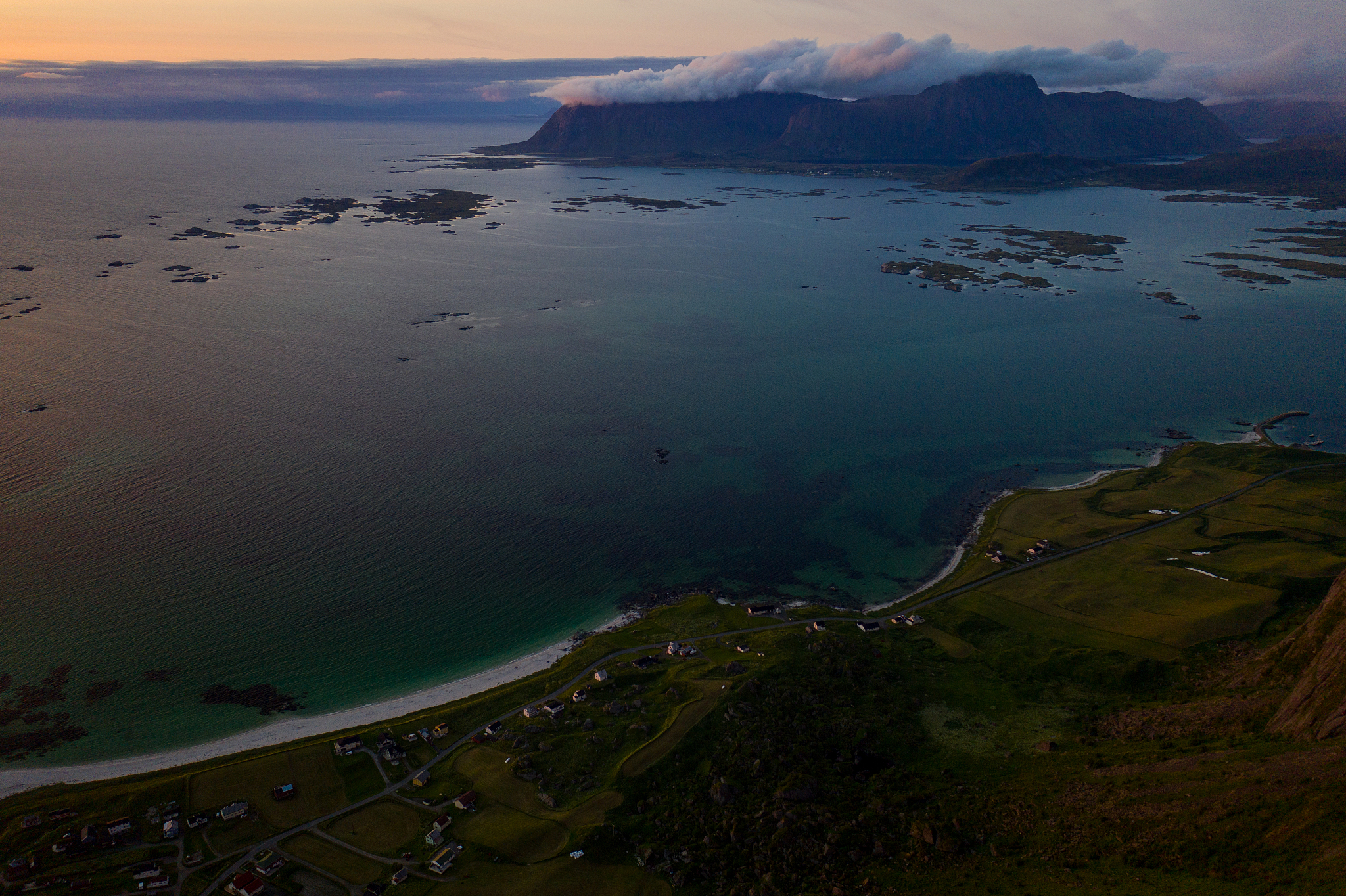 aerial view of stunning islands in bstad, norway