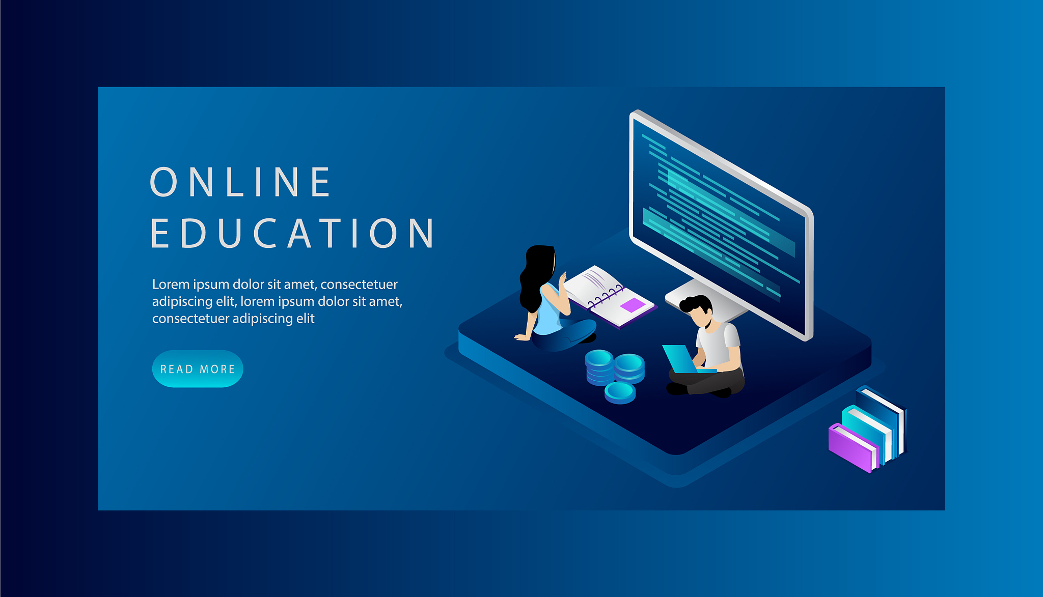 isometric online education website landing page