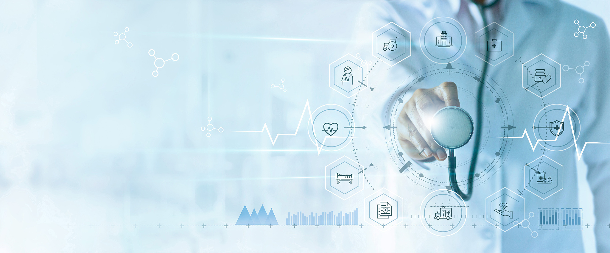 medicine doctor with stethoscope in hand and icon insurance for 