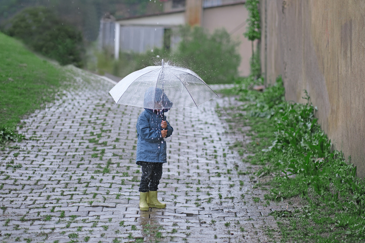 两个孩子每周会在学校学习5天伴随着大雨。孩子们即将出发。500字故事