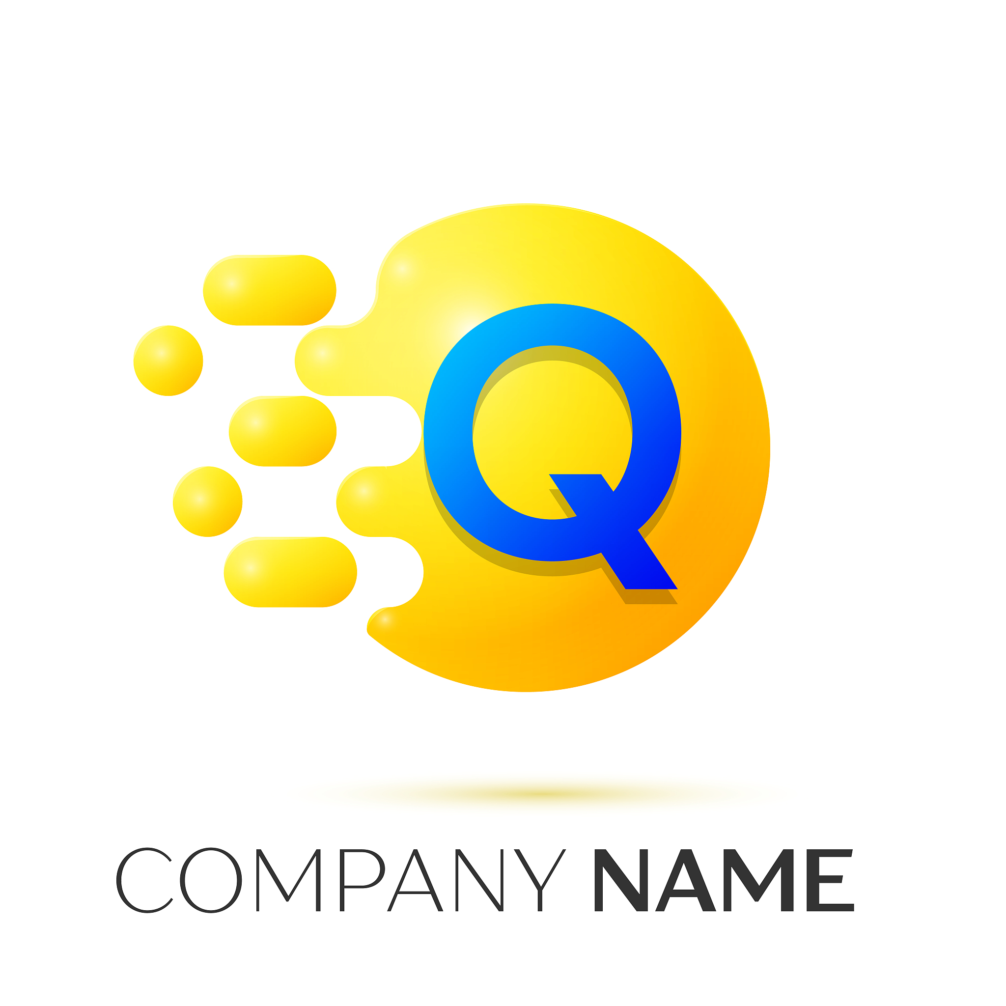 q letter splash yellow dots and circle bubble