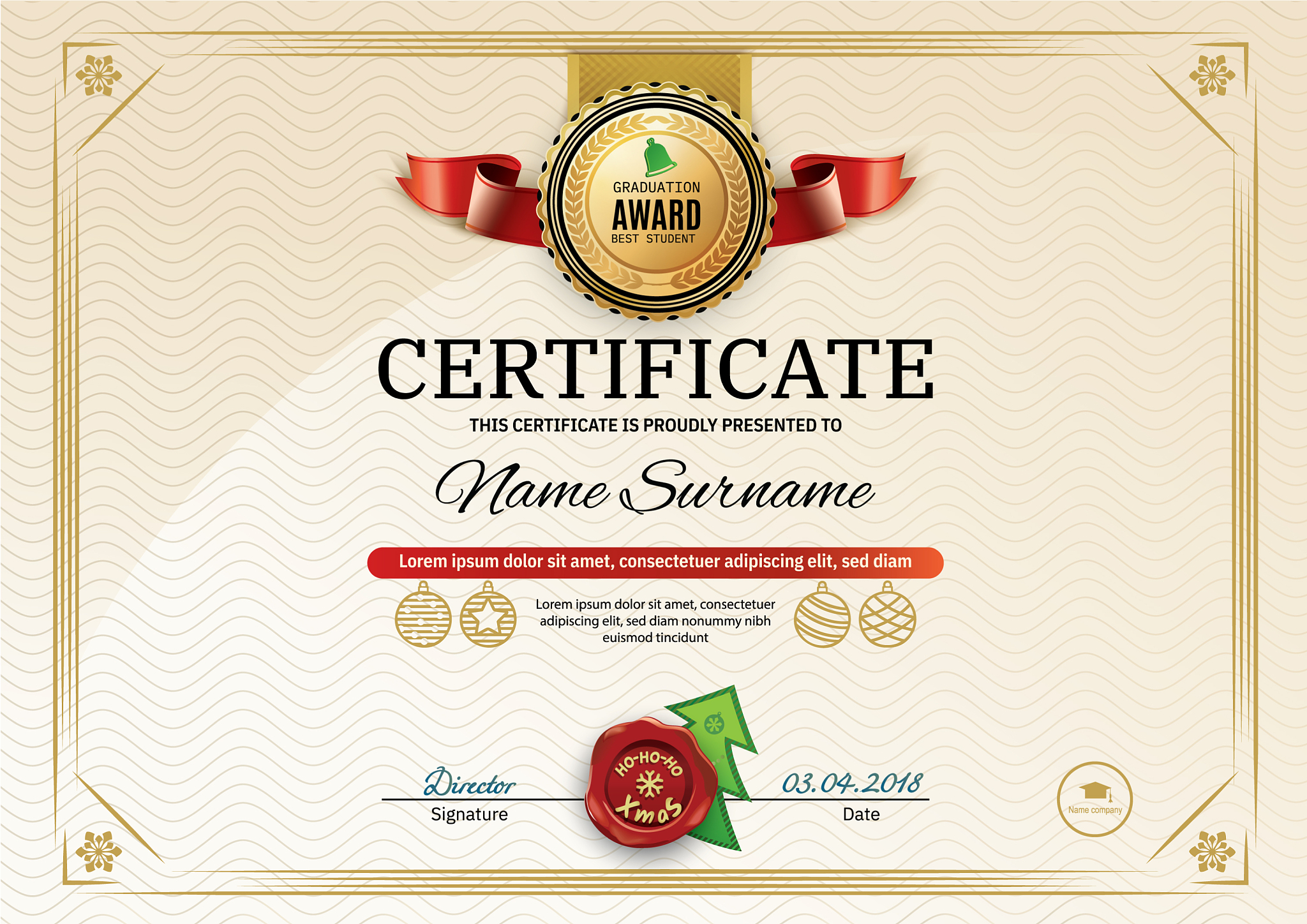 official retro certificate with red gold design