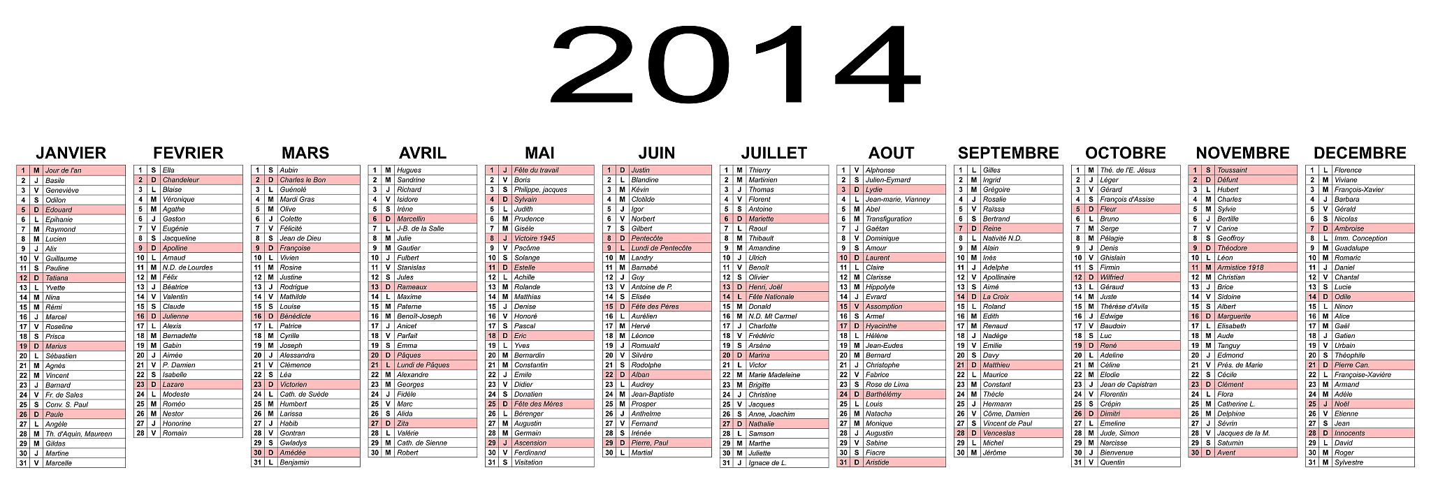 basic calendar 2014