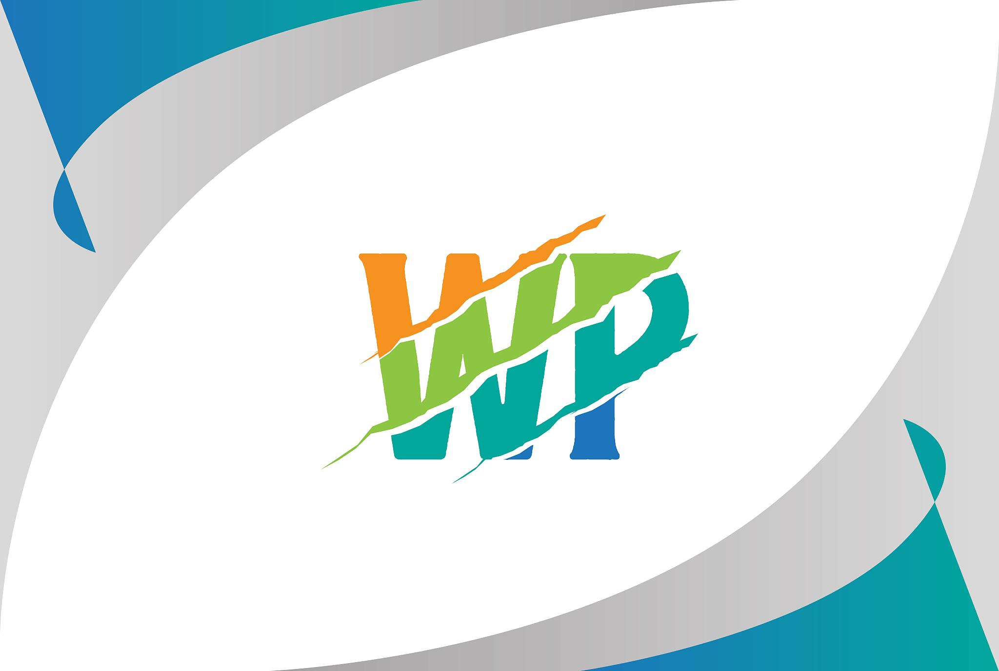 orange green blue wp letter template logo design with scratch ef