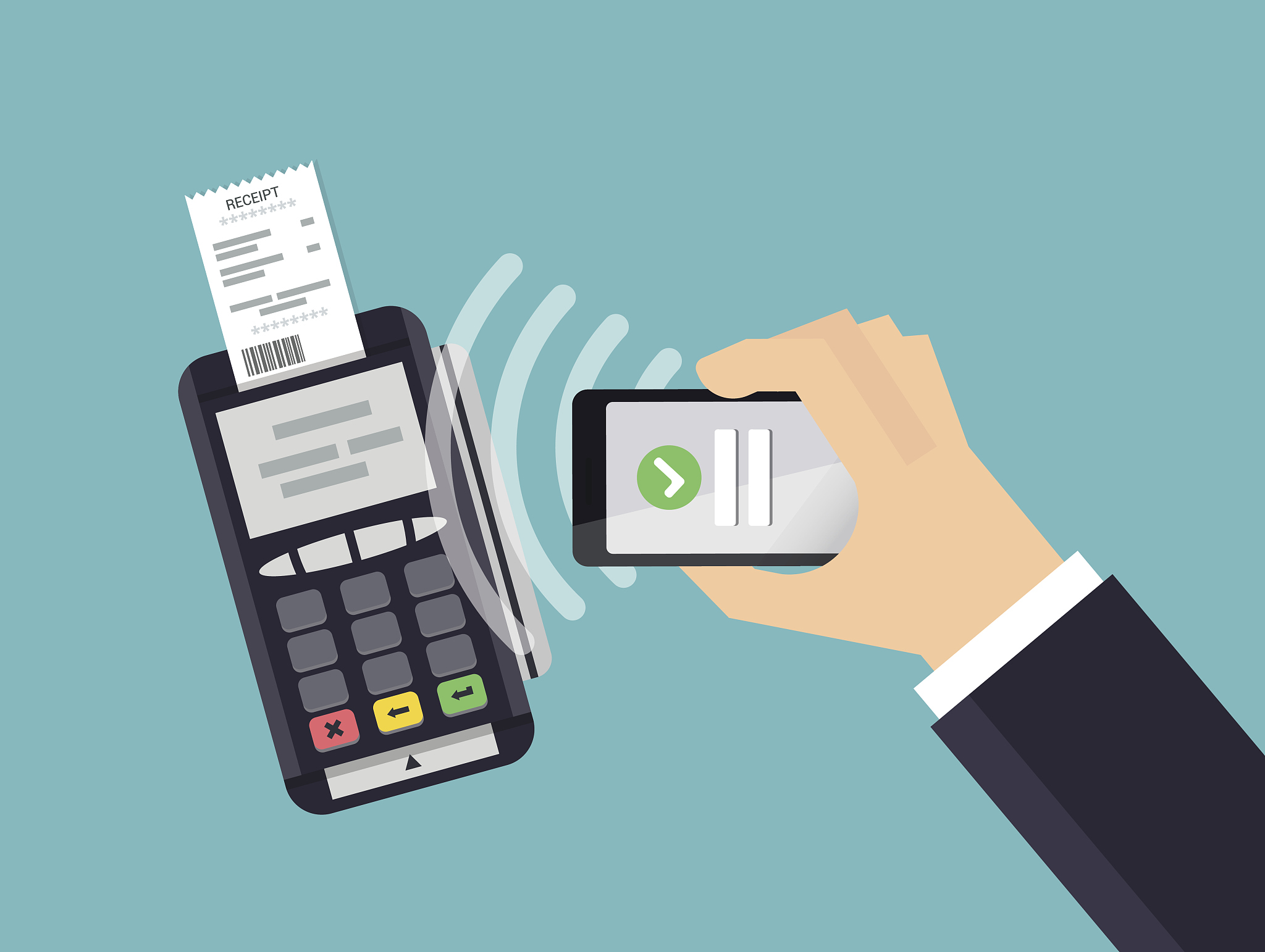 pos terminal confirms payment from smartphone. mobile payment an