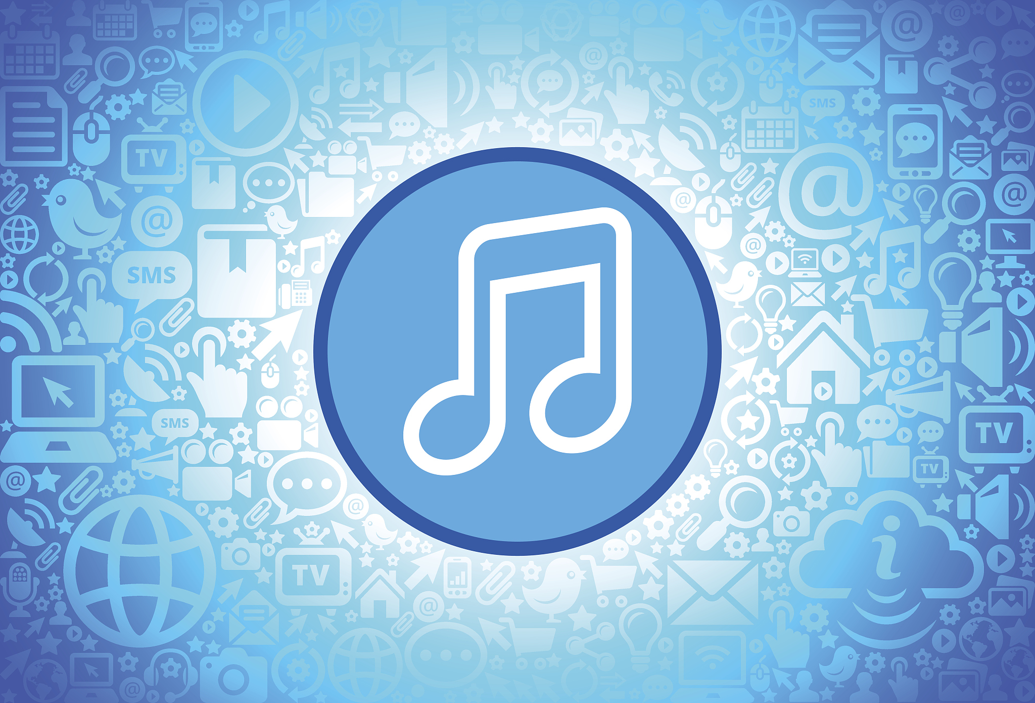 music  icon on internet technology background