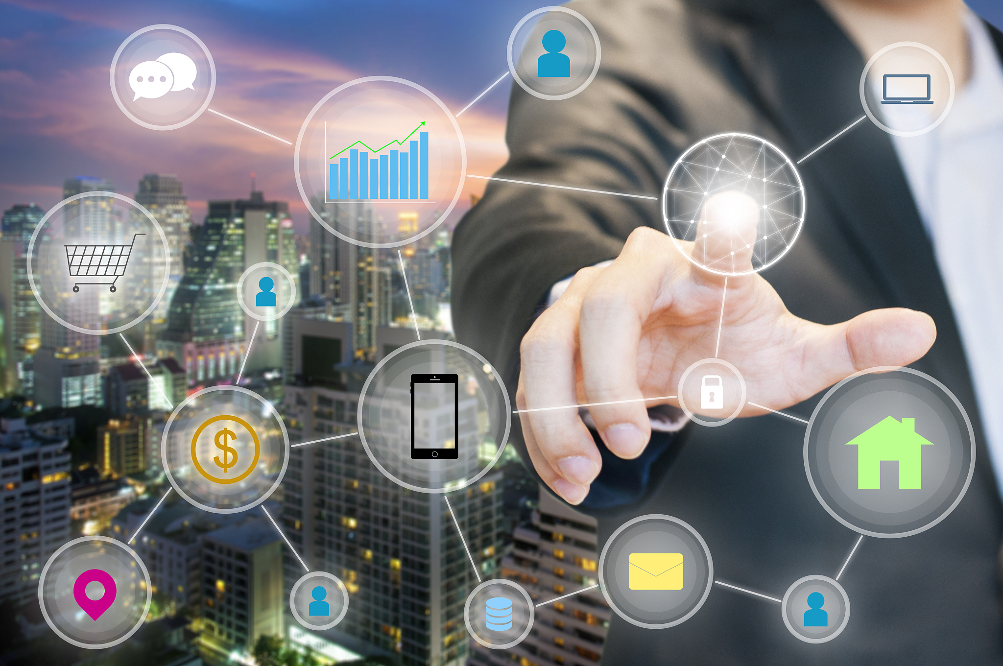 businessman connected network for link internet of things easy t