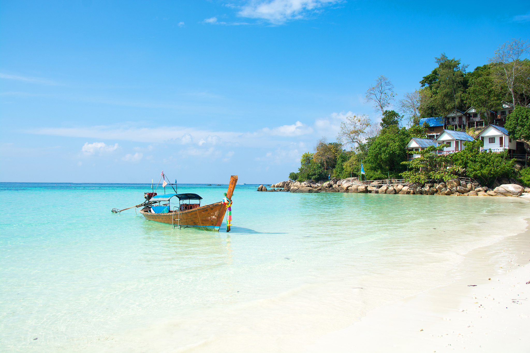 beautiful beach and boat in tropical sea at lipe island ,satun t