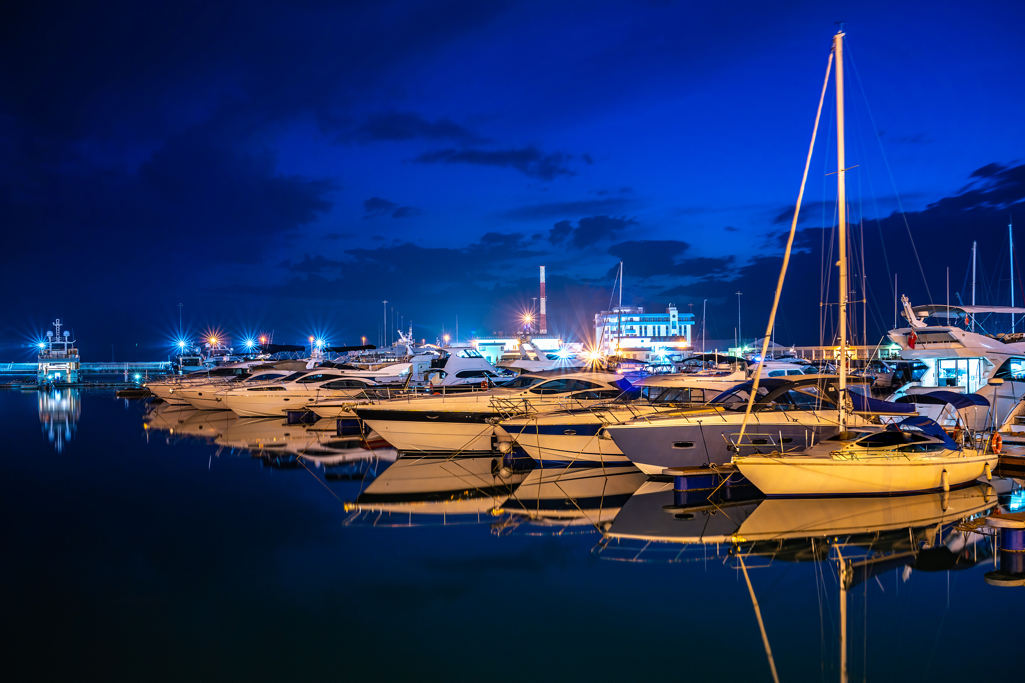ships in the harbor in the summer night. black sea, sochi, europ