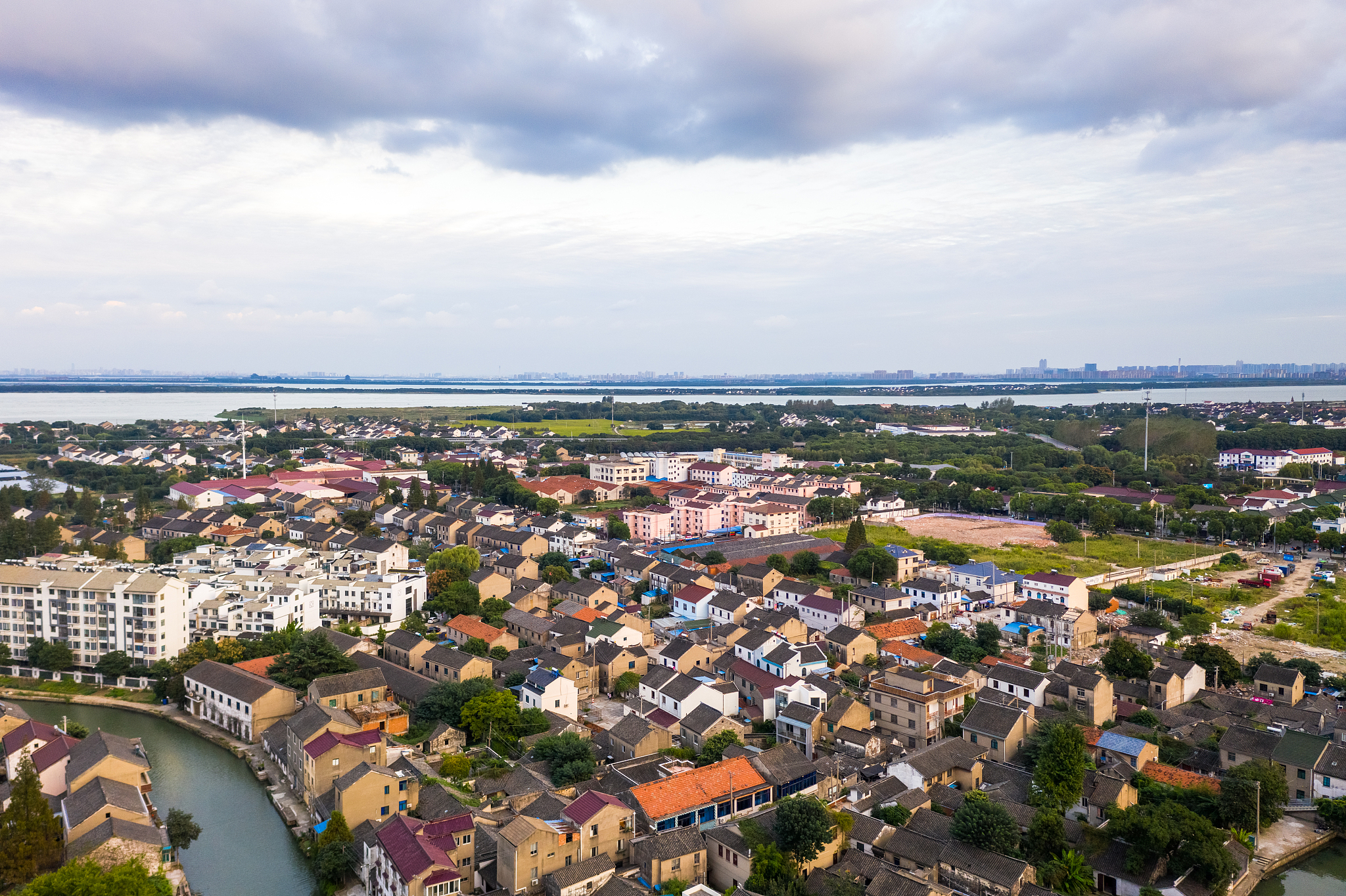 aerial photo of taiping ancient town in suzhou. jiangsu province