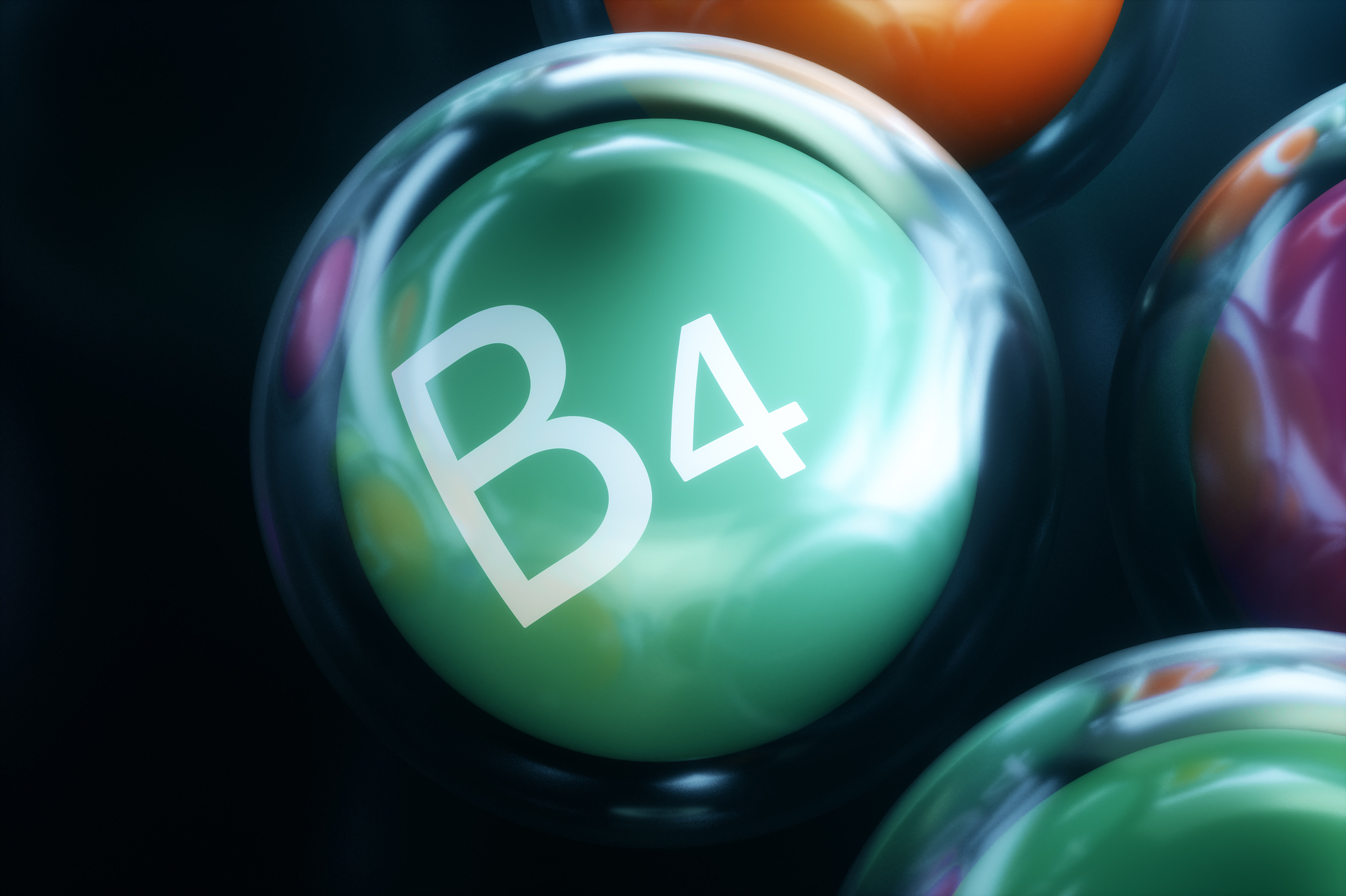 vitamin b4, on black background. symbol of health and longevity,