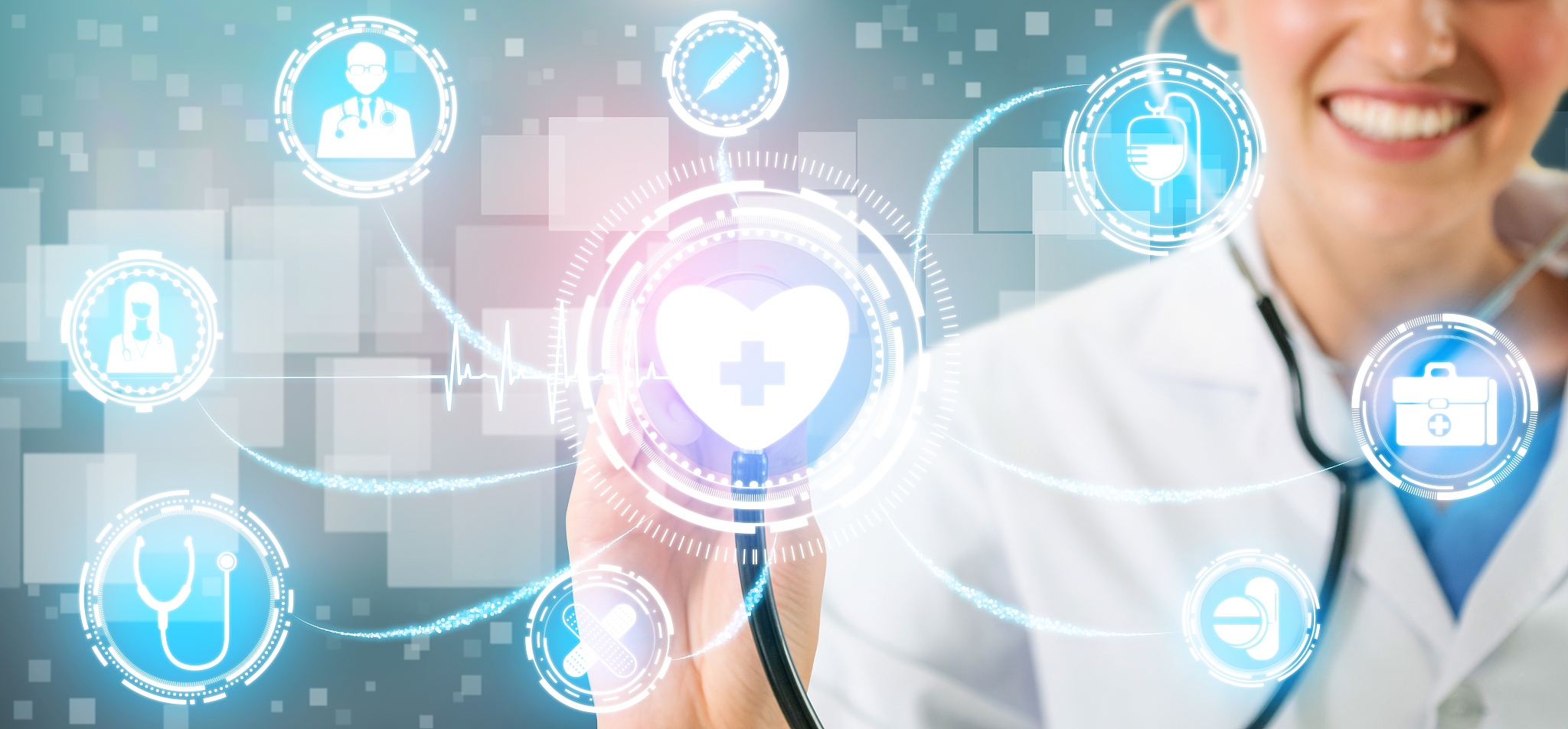 medical healthcare concept - doctor in hospital with digital med